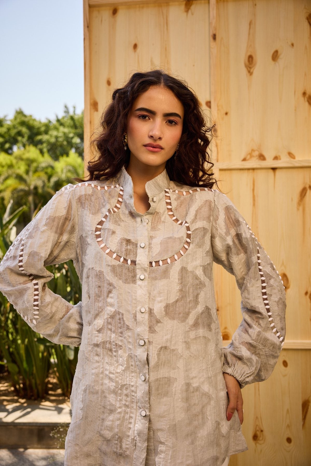GREY TEXTURE WITH WHITE STUD SHIRT