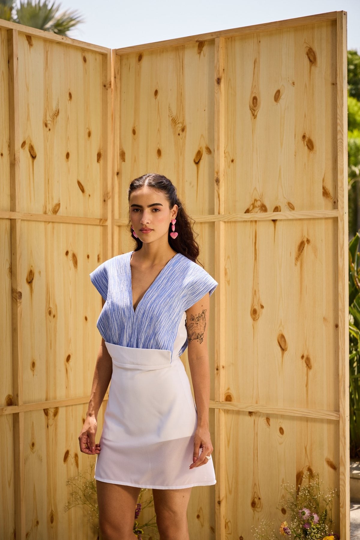 BLUE RIPPLE PLEAT DRESS
