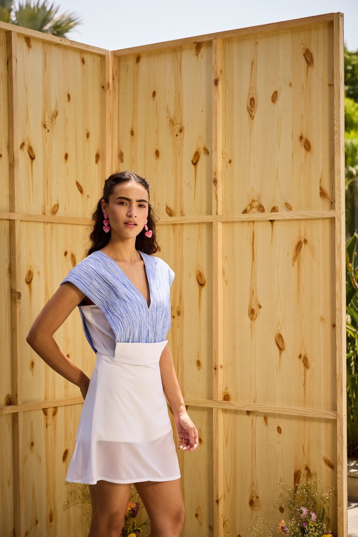 BLUE RIPPLE PLEAT DRESS