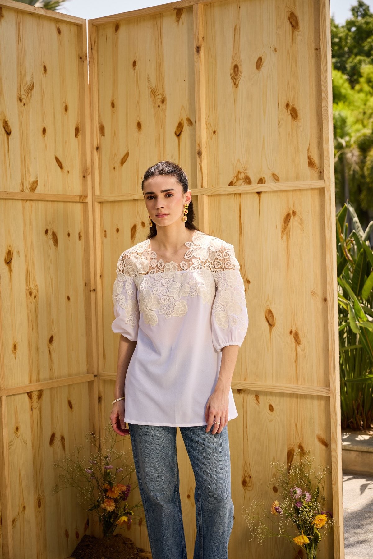 WHITE SCALLPED LACE SHIRT
