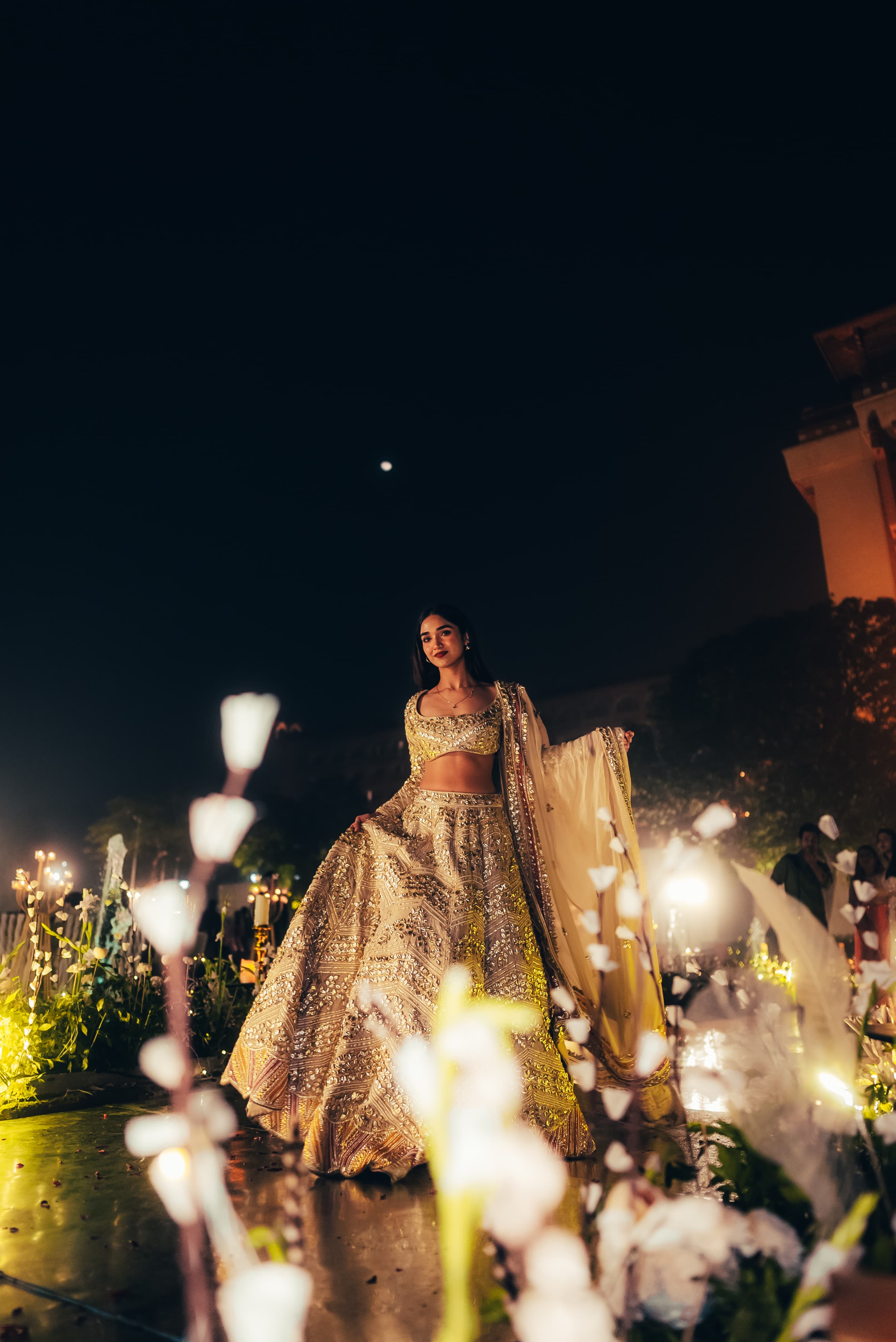 Sunaina Lal in Beige Gota Lehenga With Mango Pink Trimming Details