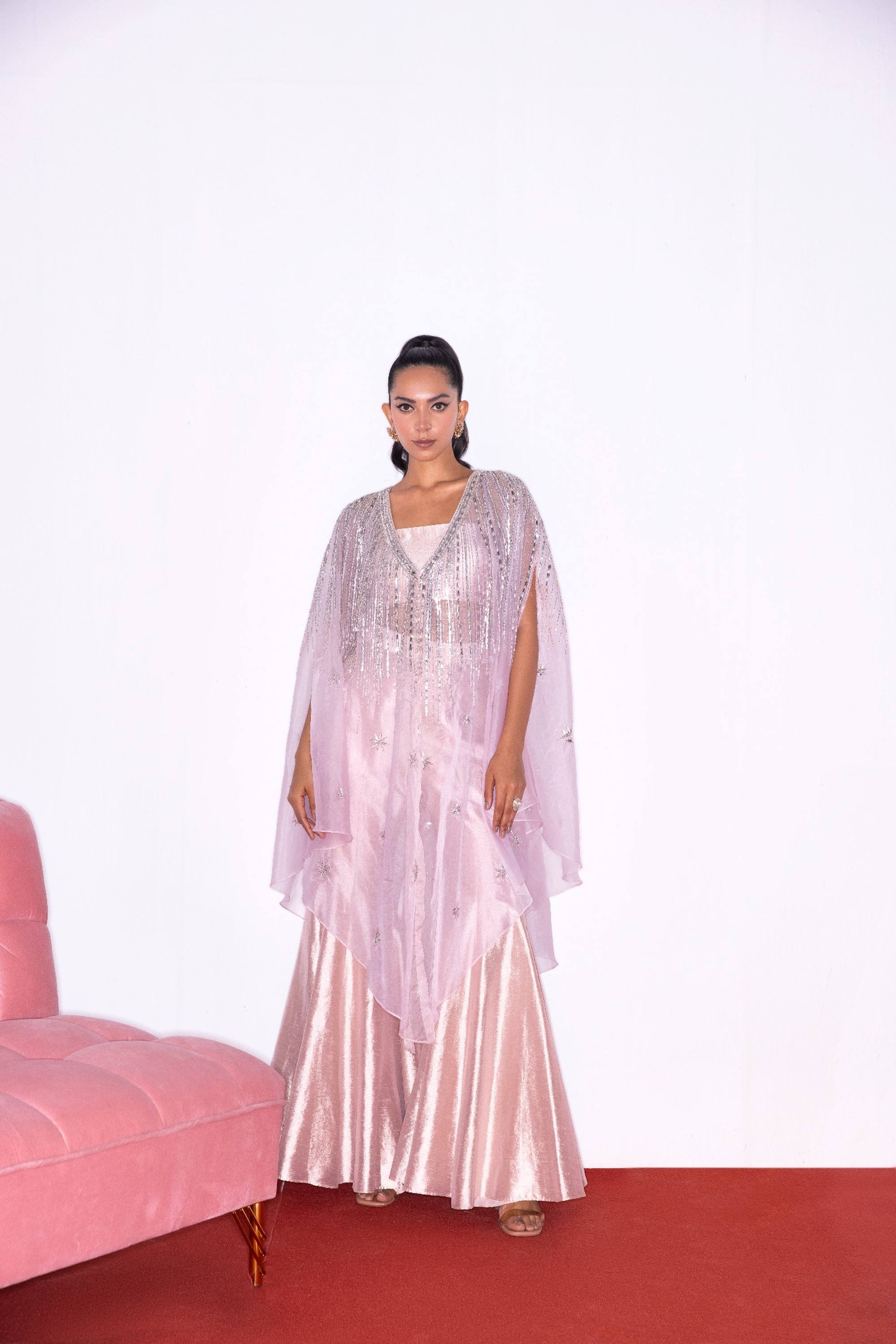 BLUSH PINK CAPE & SHARARA PANTS SET