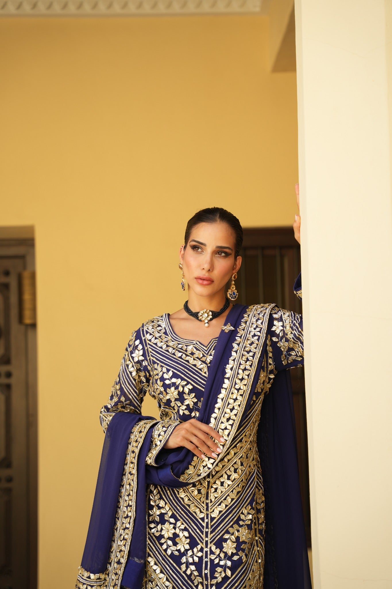 MIDNIGHT BLUE PARISAA LONG KURTA WITH SHARARA