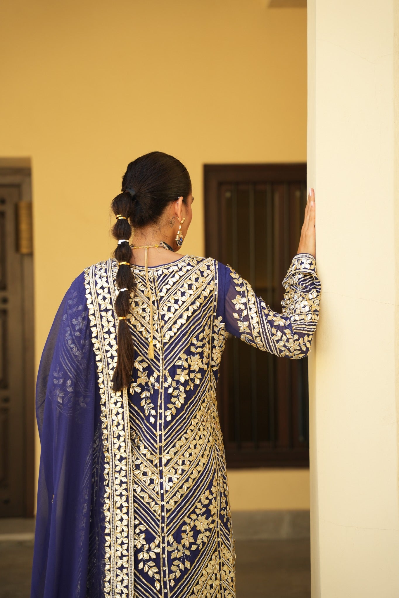 MIDNIGHT BLUE PARISAA LONG KURTA WITH SHARARA