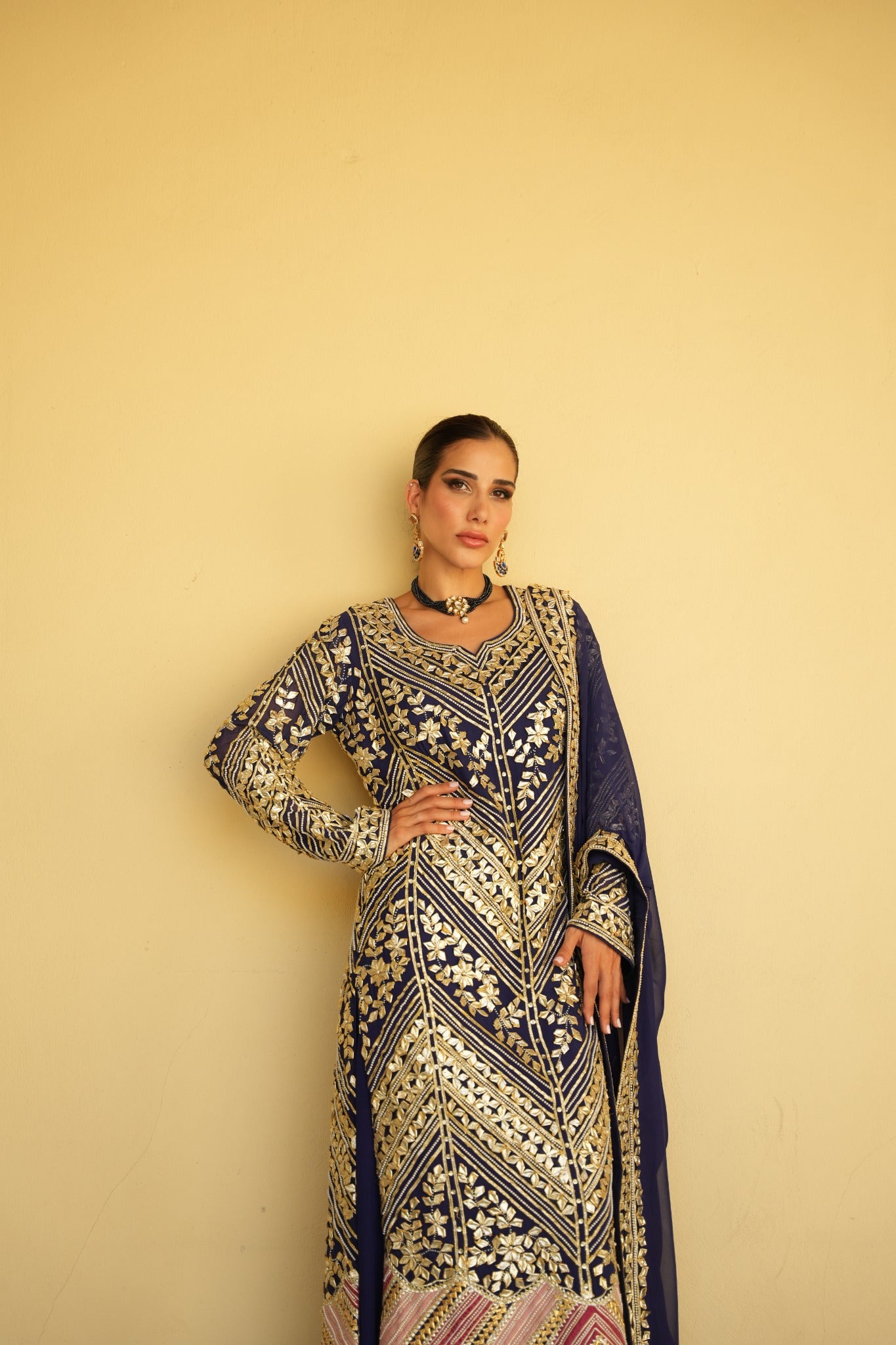 MIDNIGHT BLUE PARISAA LONG KURTA WITH SHARARA