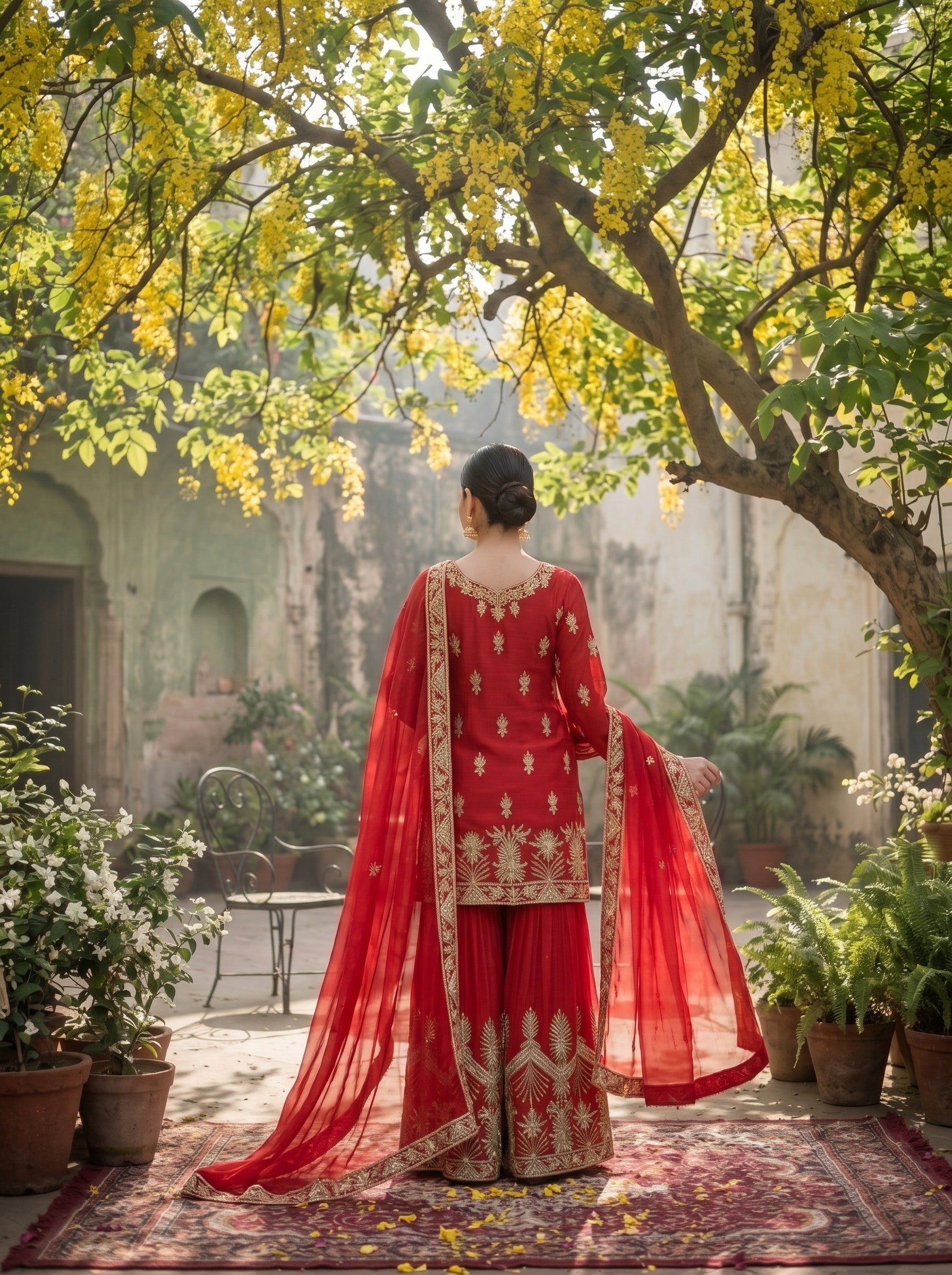 ROOHAB ROSE RED SHARARA SET