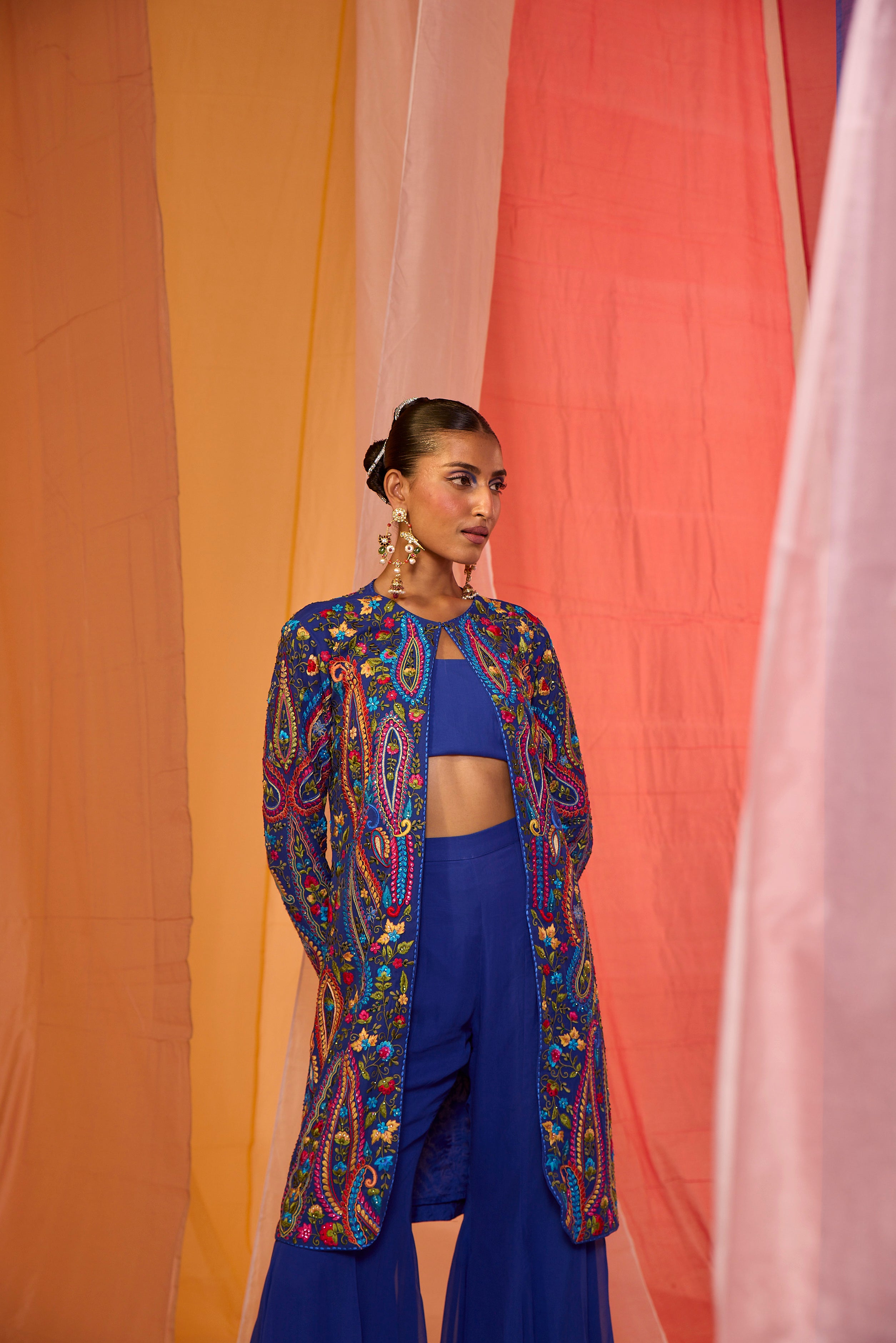 Multi Colour Jacket with Kalidaar Sharara & Bustier - S400