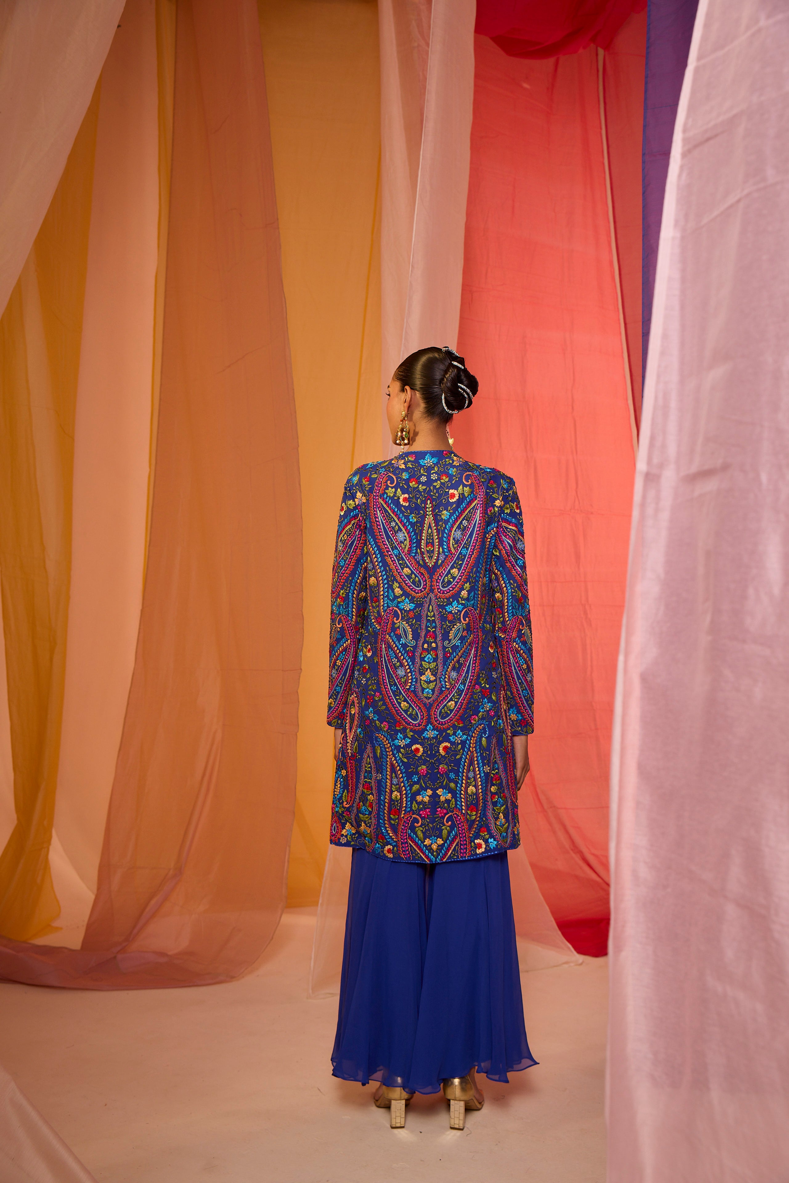 Multi Colour Jacket with Kalidaar Sharara & Bustier - S400