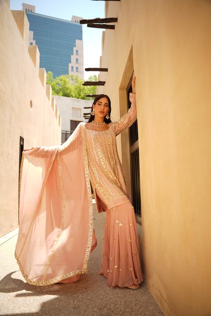 SALMON PINK PARISAA KALIDAR SHARARA