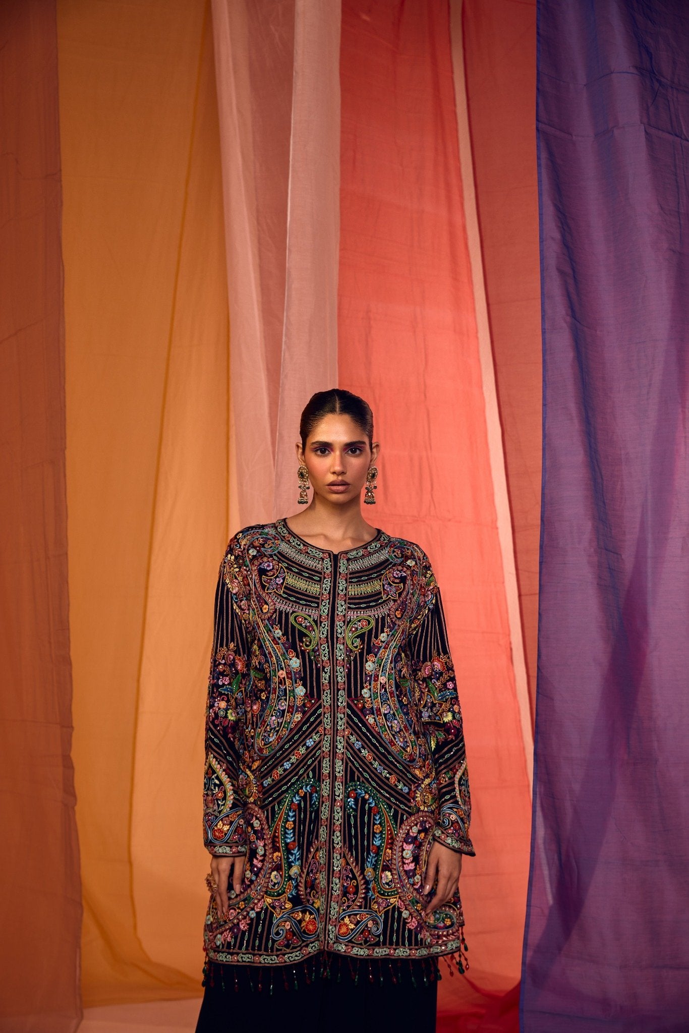 Multi Colour Jacket with Drape Skirt - S391