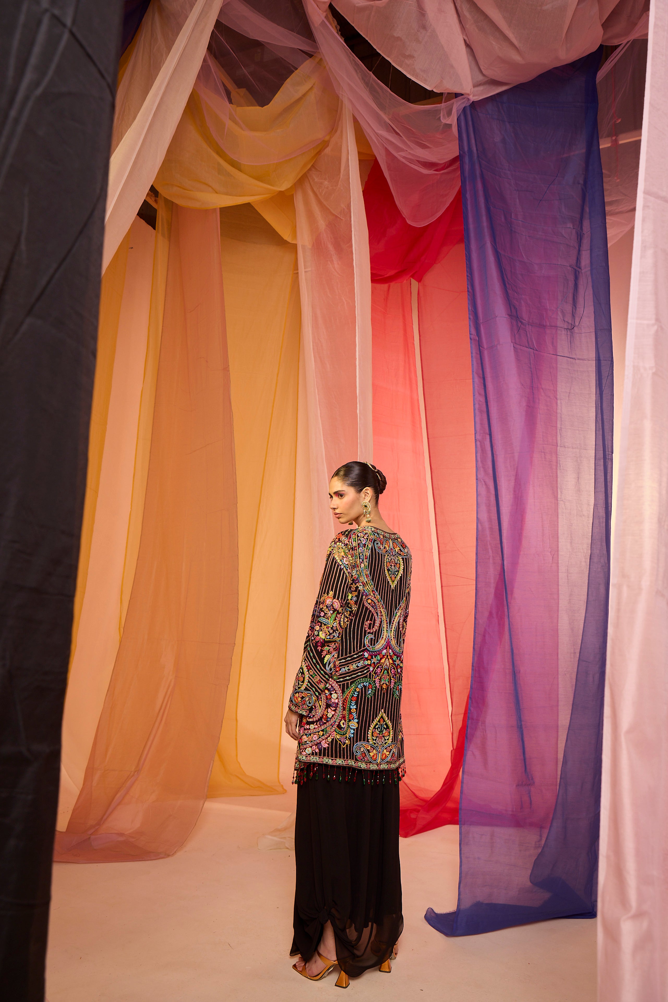 Multi Colour Jacket with Drape Skirt - S391