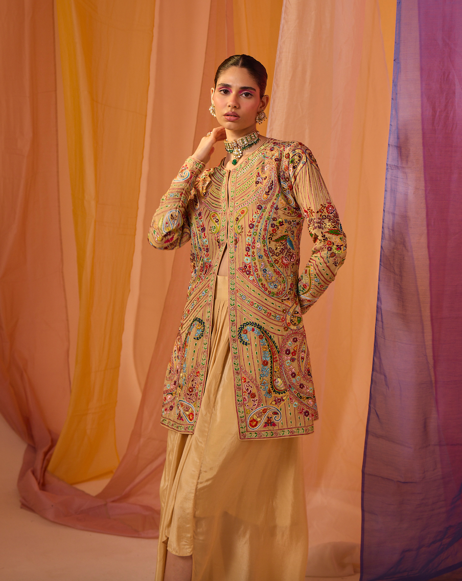 Multi Colour Jacket with Drape Skirt - S392