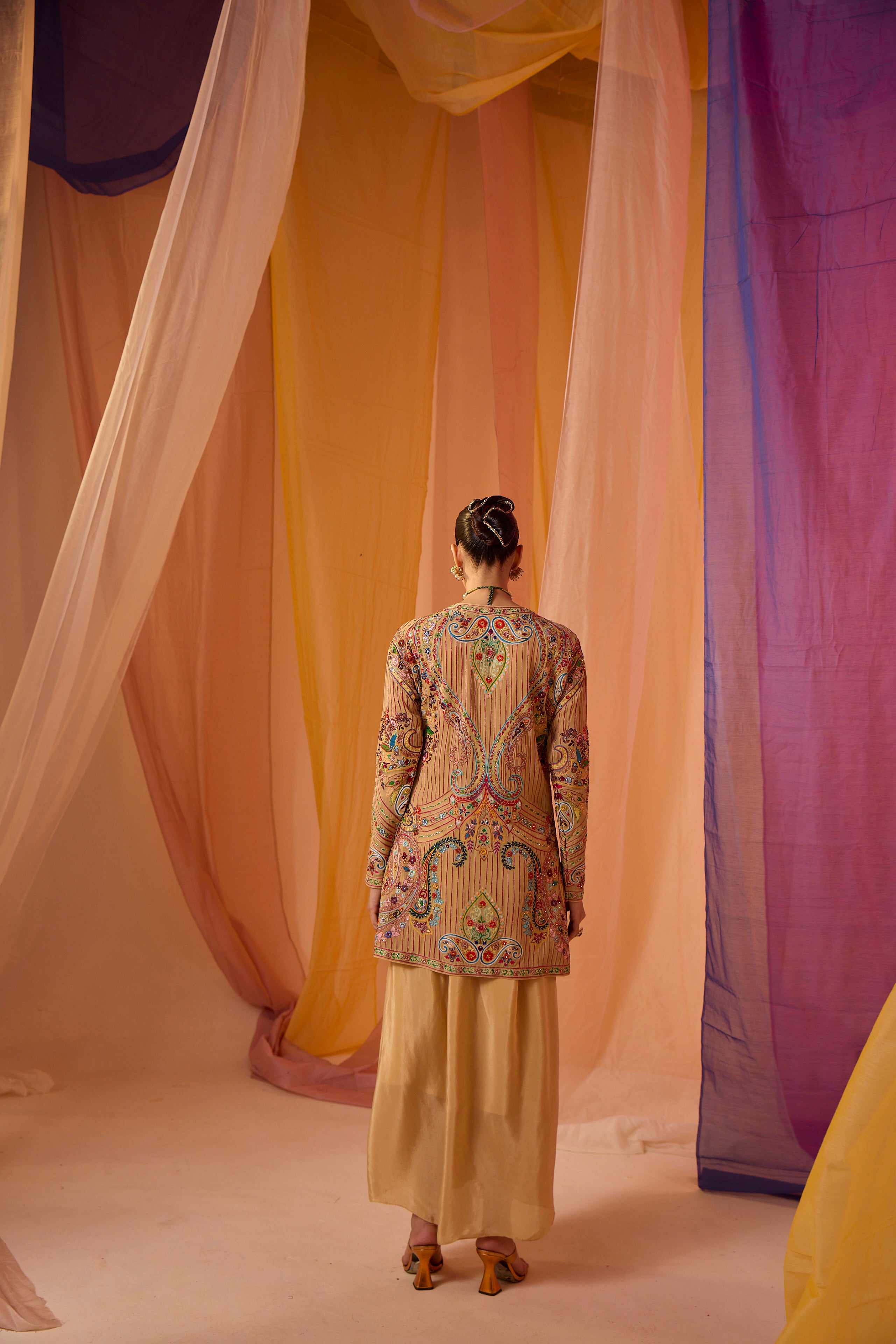 Multi Colour Jacket with Drape Skirt - S392