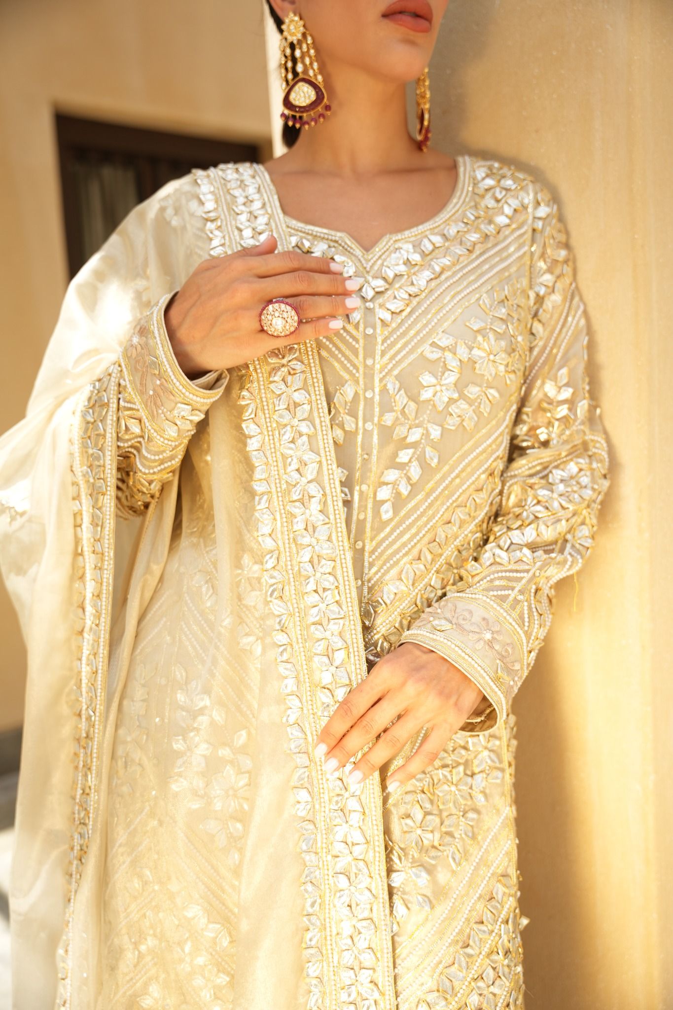 GOLDEN TISSUE PARISAA LONG KURTA WITH SHARARA