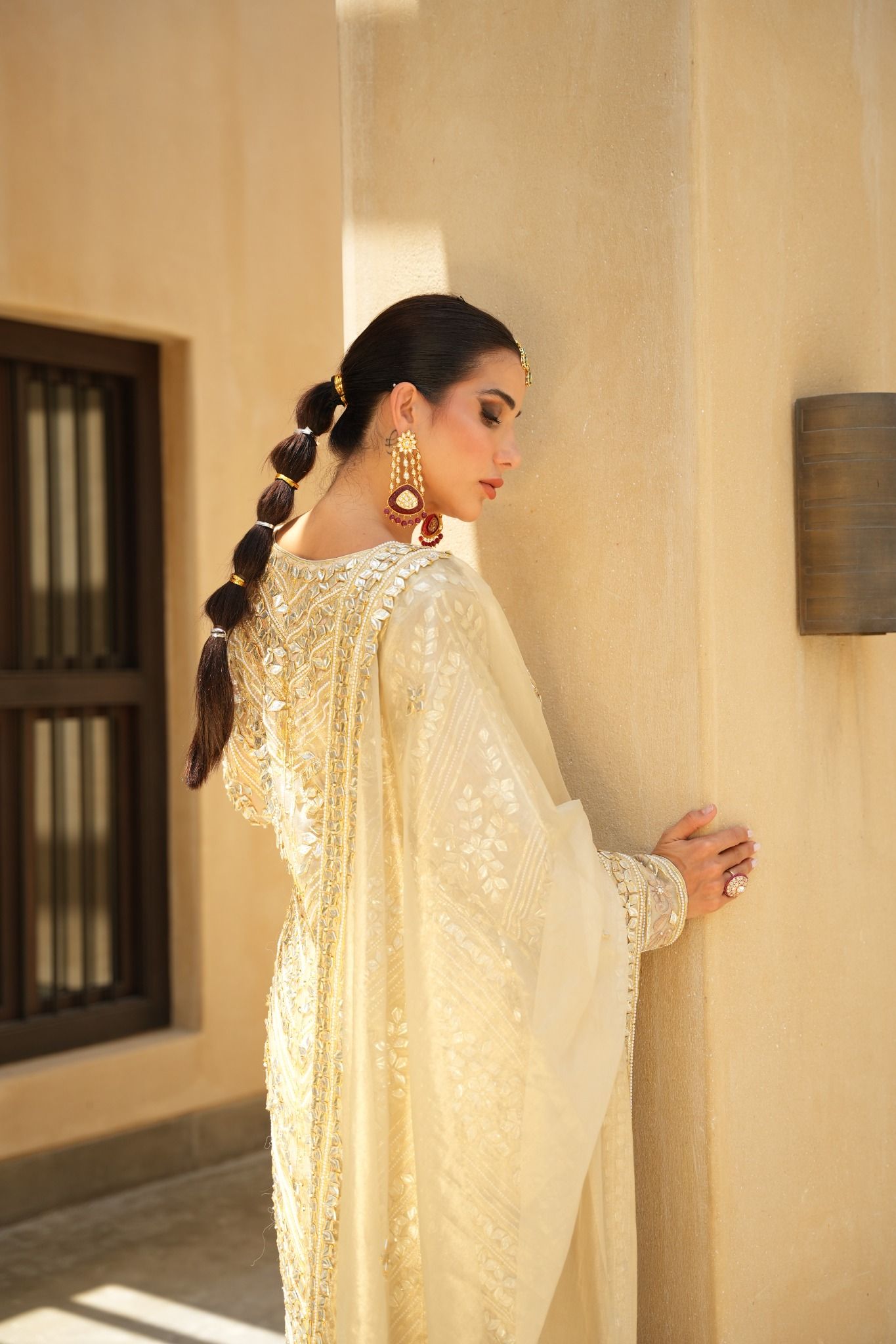 GOLDEN TISSUE PARISAA LONG KURTA WITH SHARARA