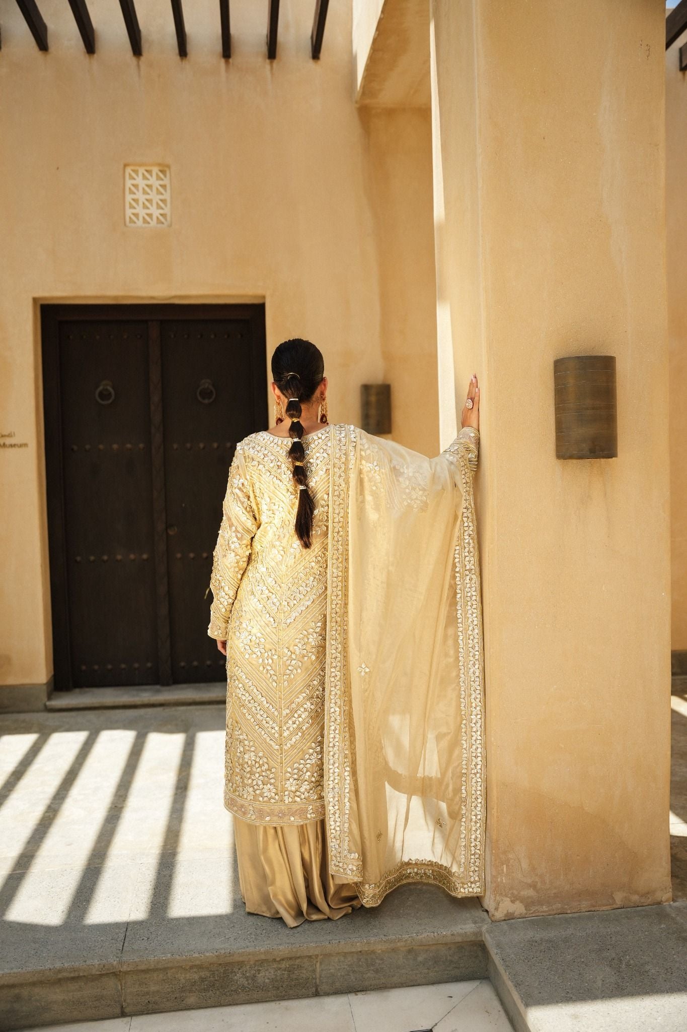 GOLDEN TISSUE PARISAA LONG KURTA WITH SHARARA