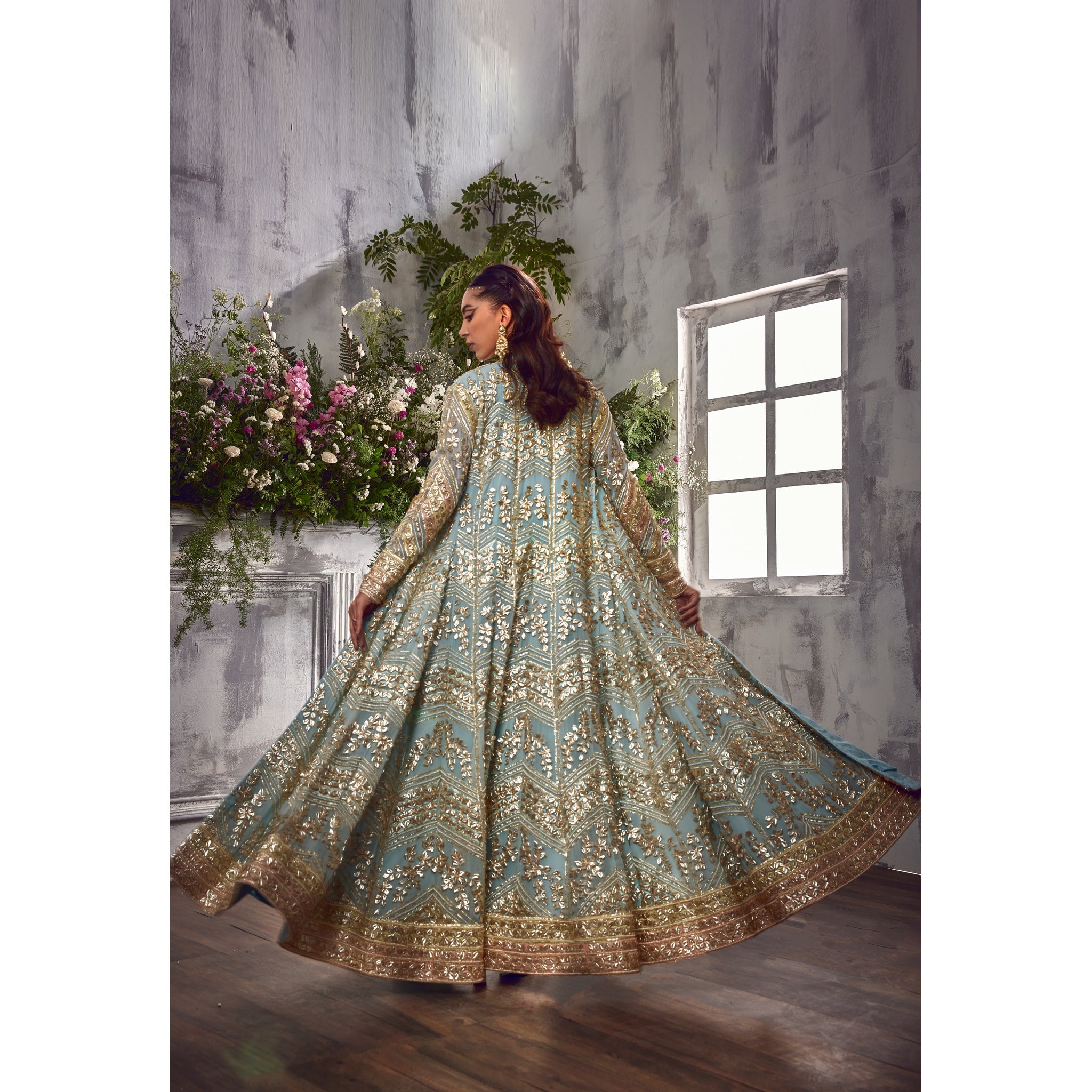 POWDER BLUE GOTA JACKET WITH PICK-UP SKIRT AND BLOUSE