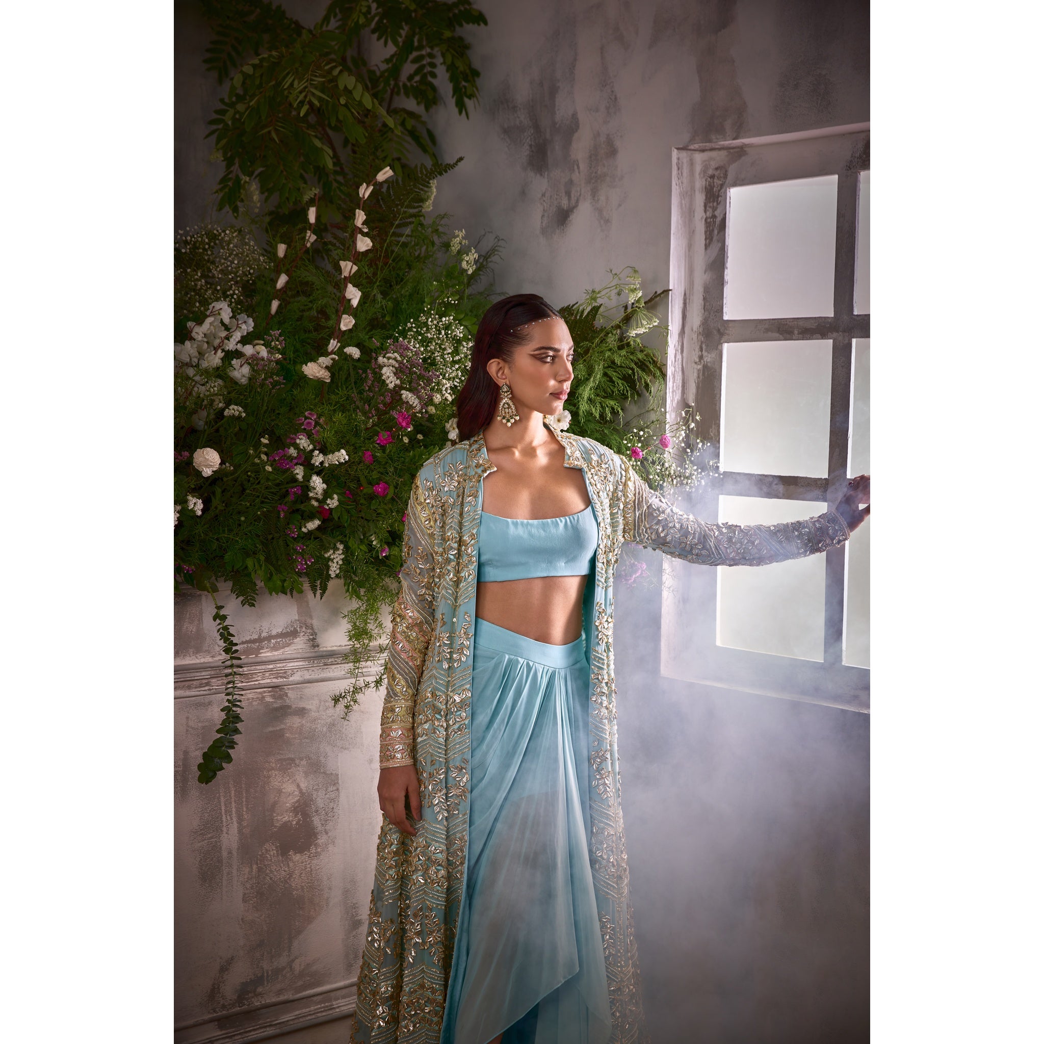 POWDER BLUE GOTA JACKET WITH PICK-UP SKIRT AND BLOUSE