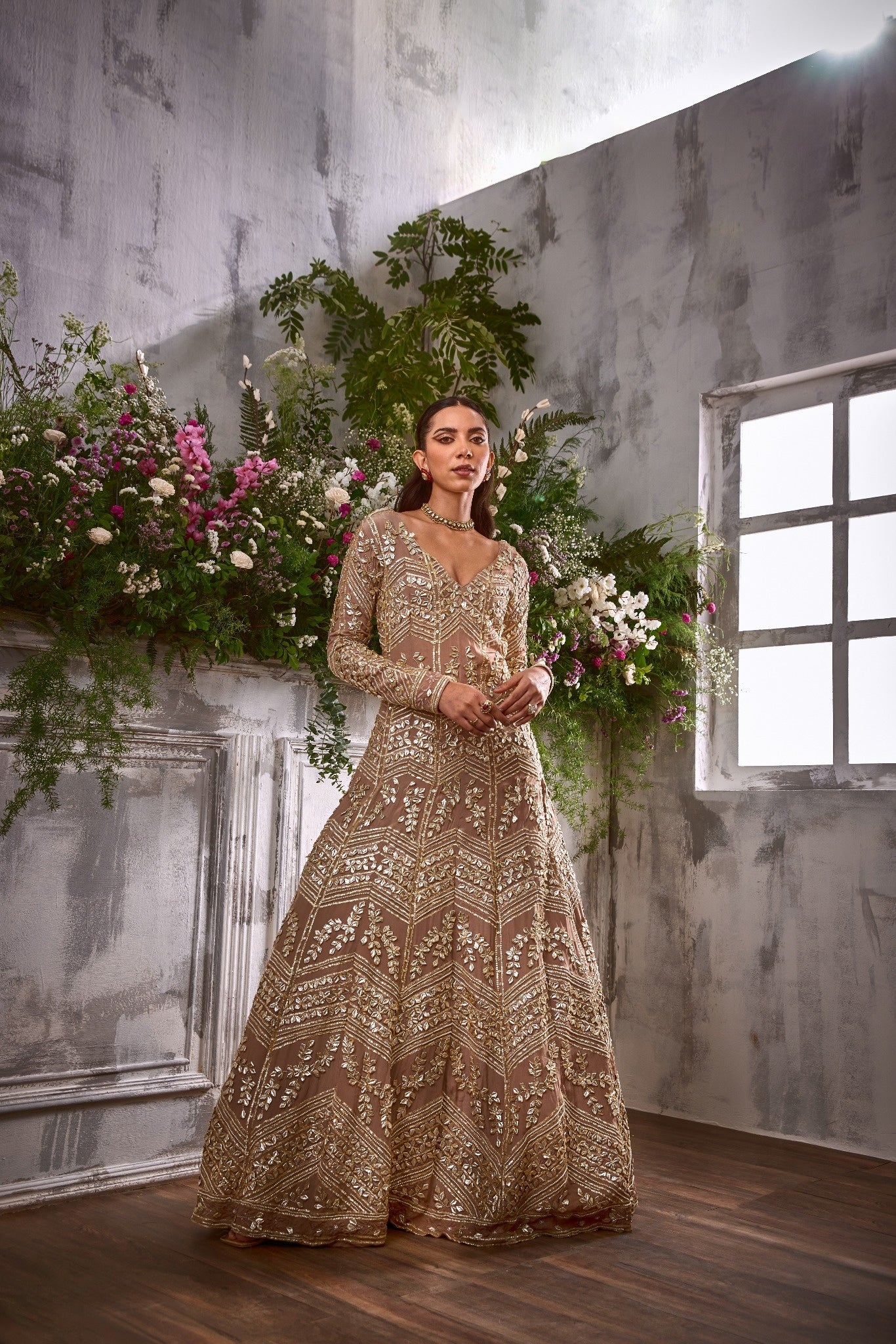 BEIGE GOTA ANARKALI