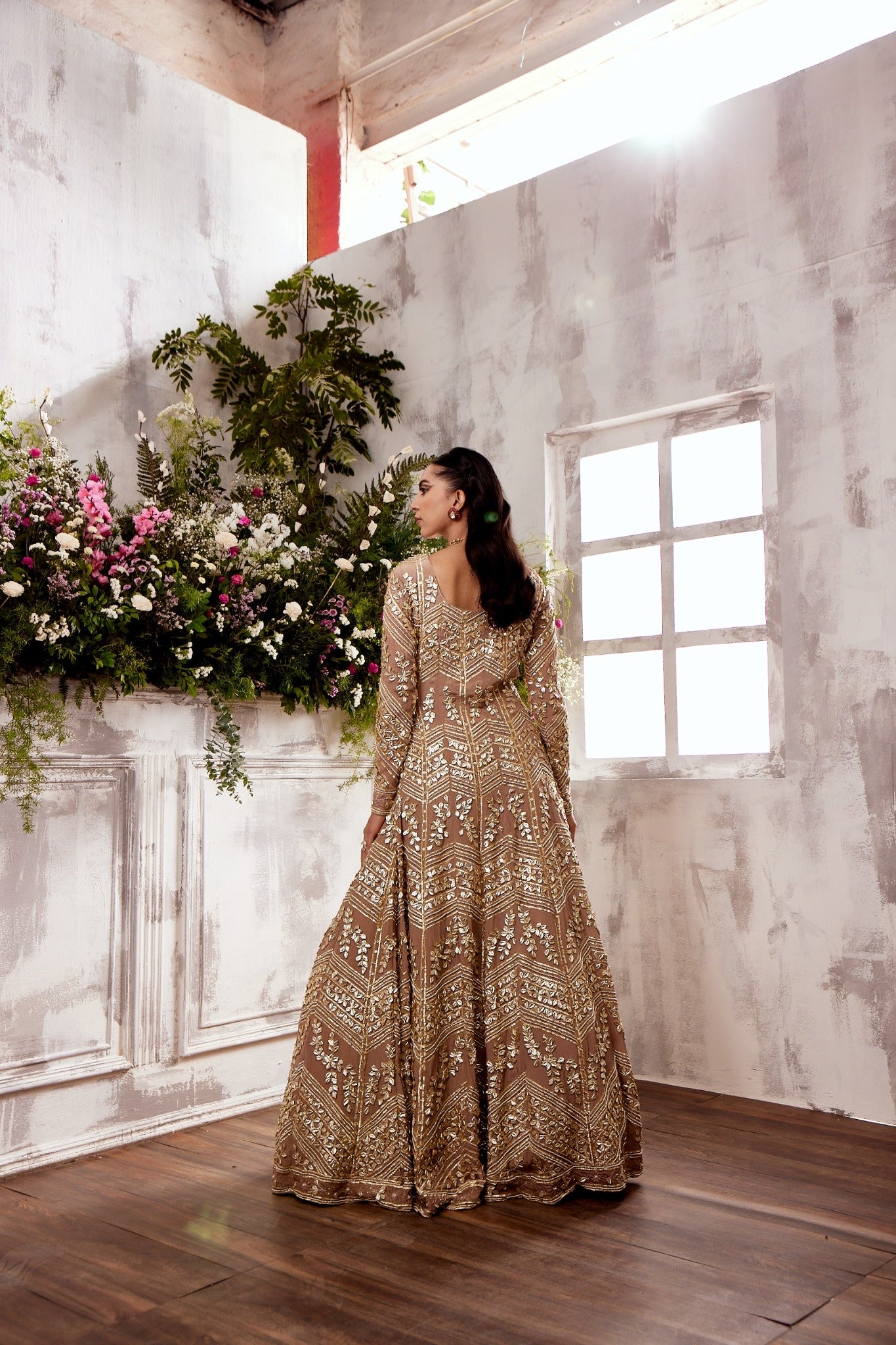 BEIGE GOTA ANARKALI