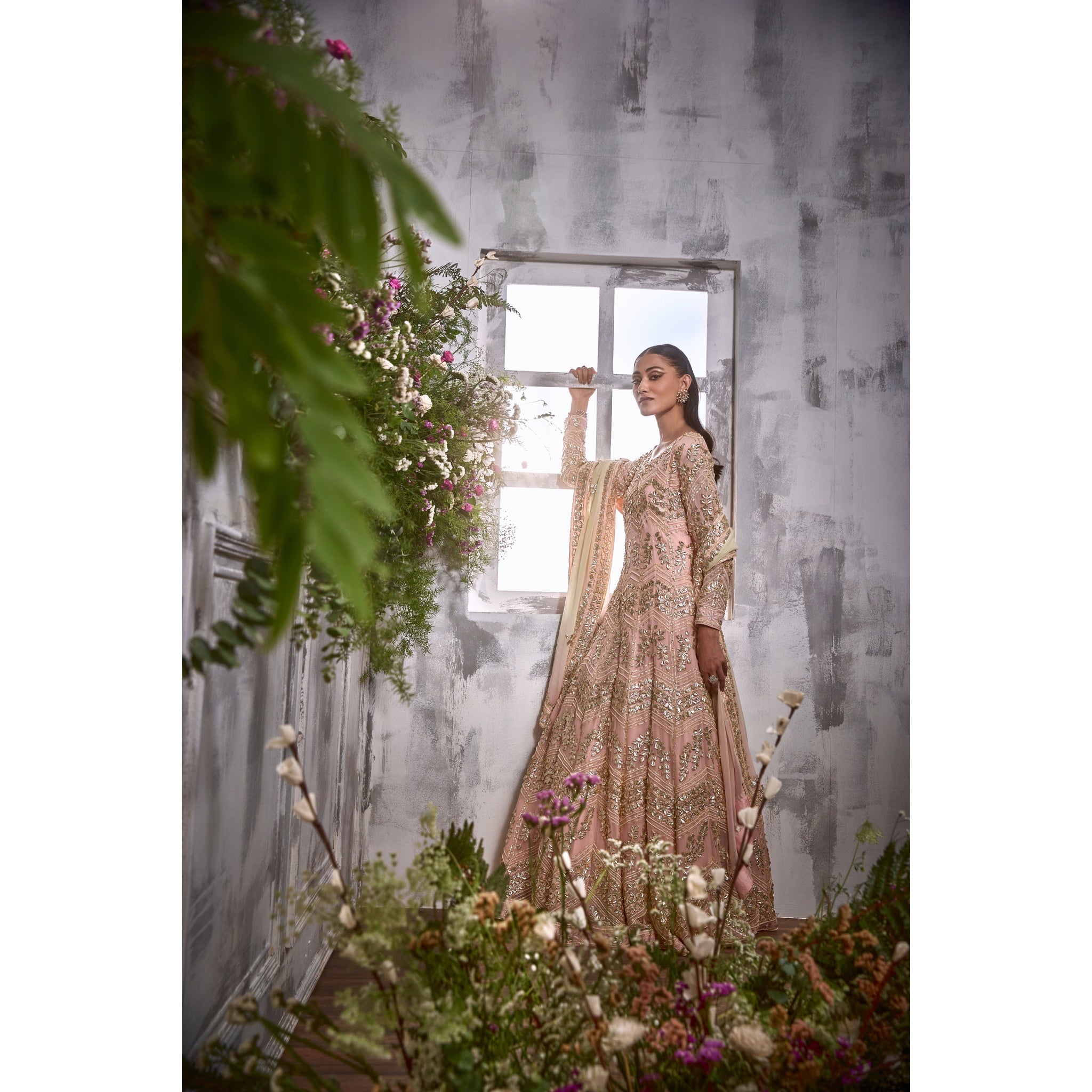 PEACH GOTA ANARKALI WITH SHADED DUPATTA
