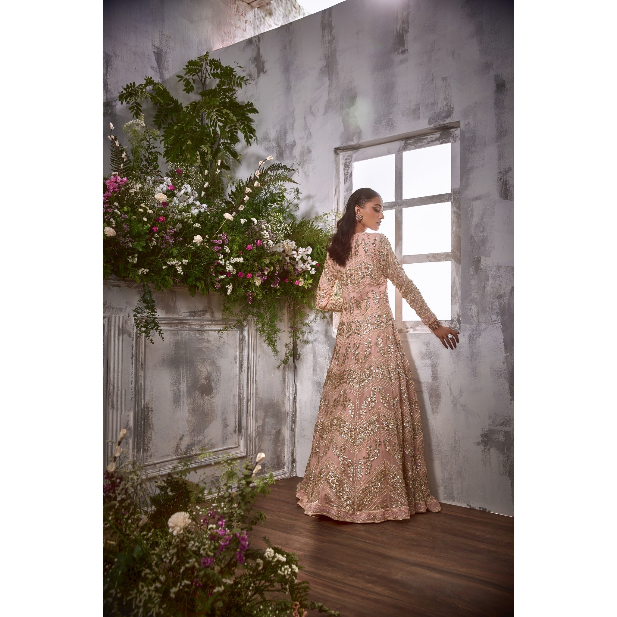 PEACH GOTA ANARKALI WITH SHADED DUPATTA