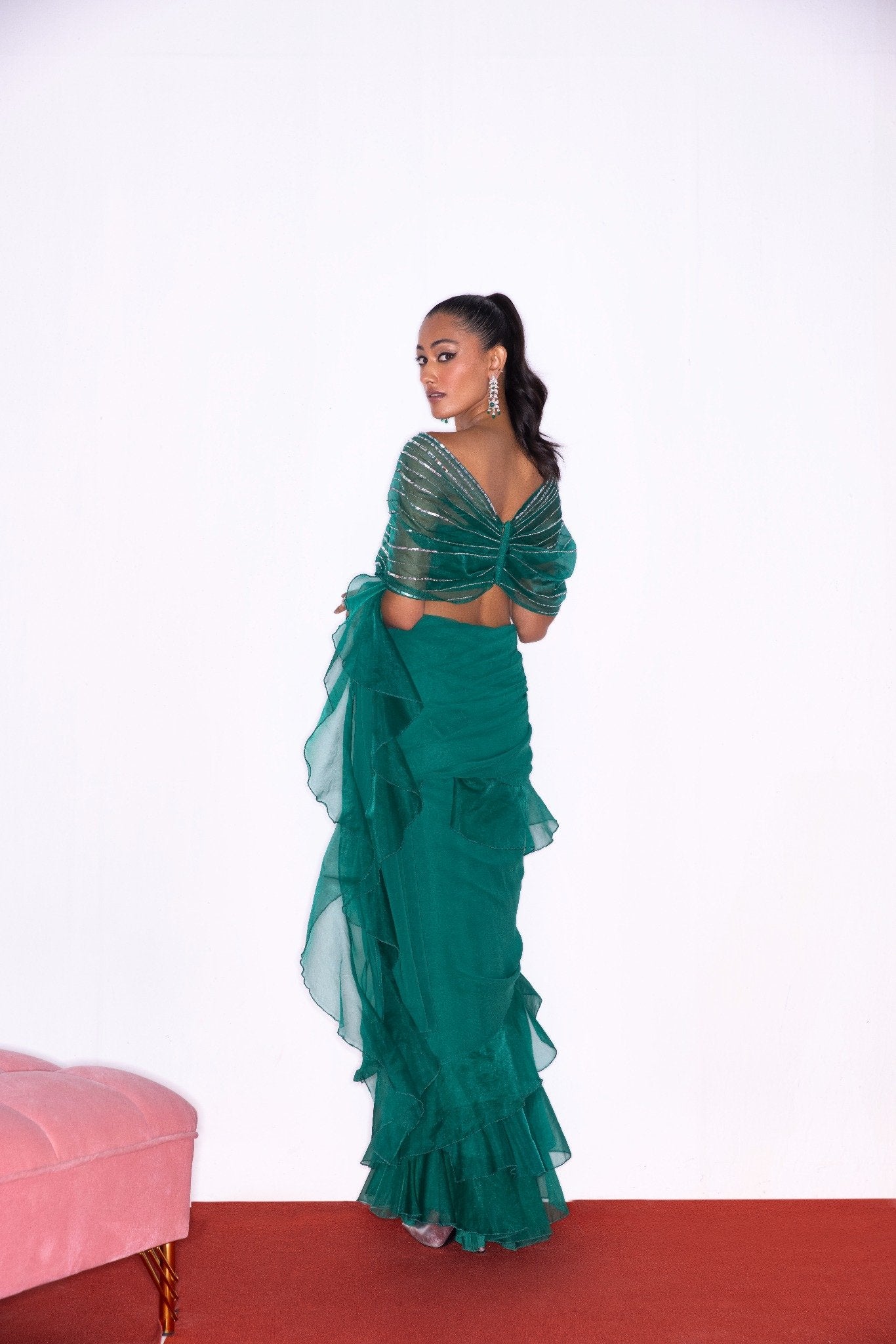 EMERALD GREEN FRILL SAREE