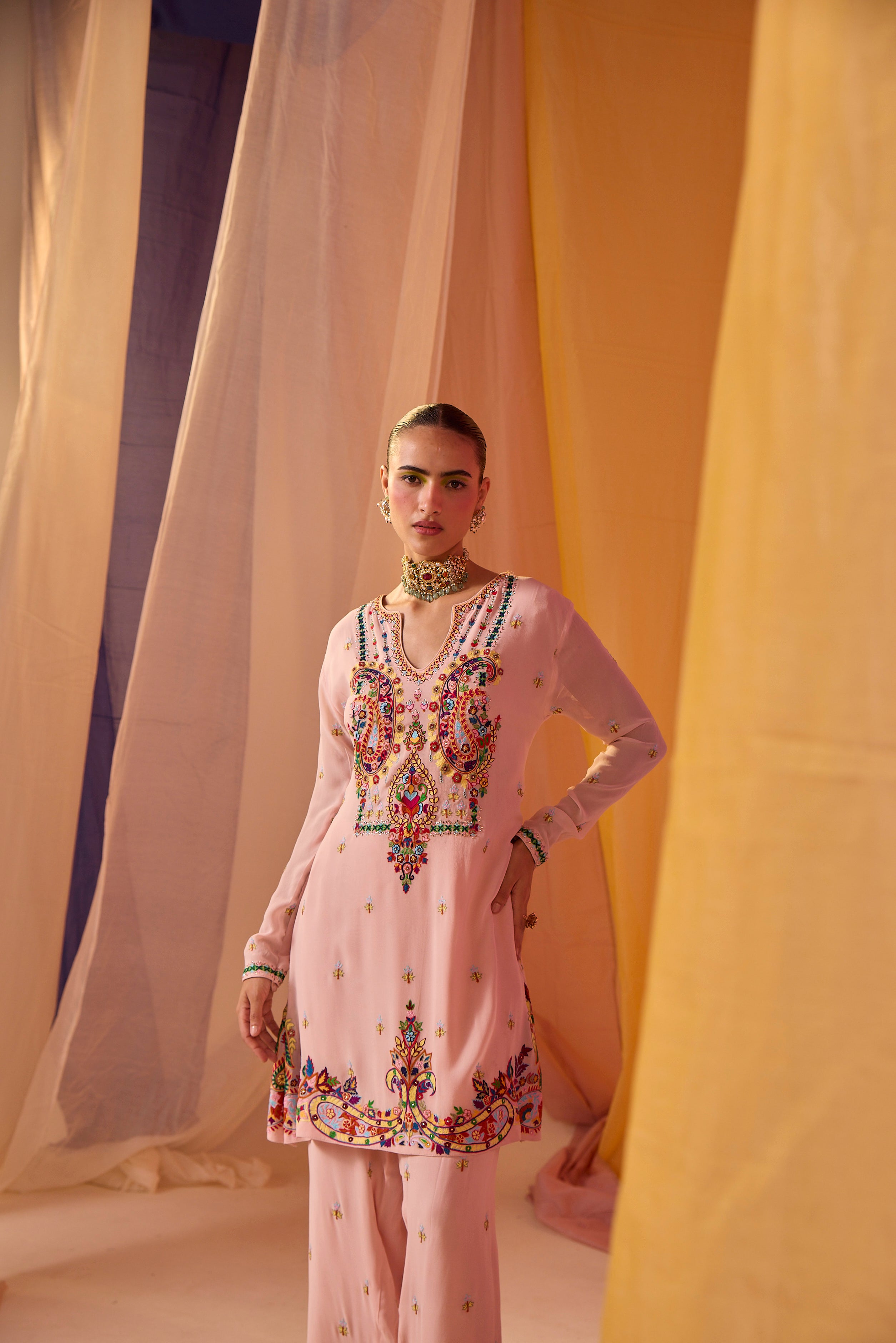 Multi Colour Kurta with Pants - S396