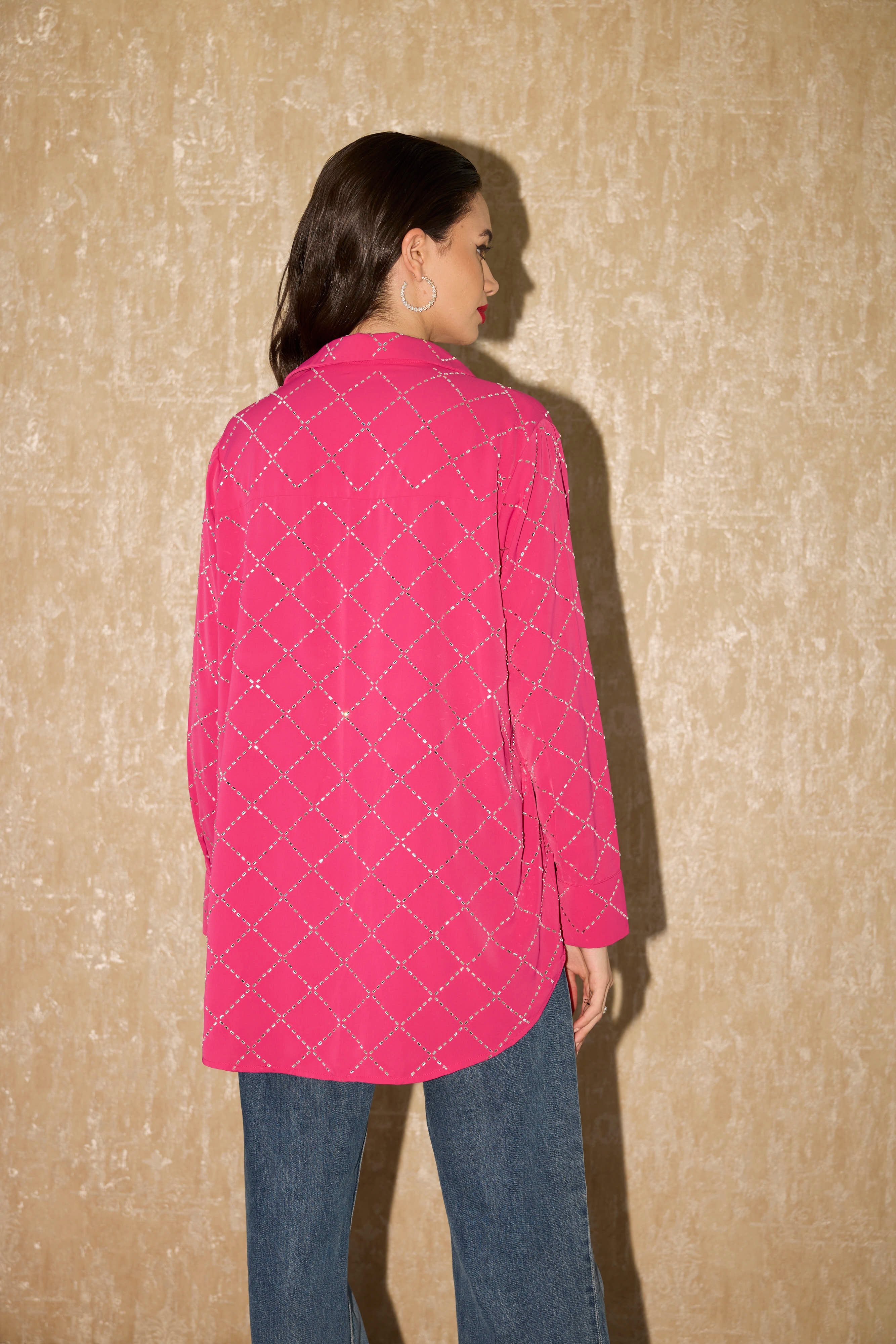 PINK CRYSTAL CRISS CROSS SHIRT