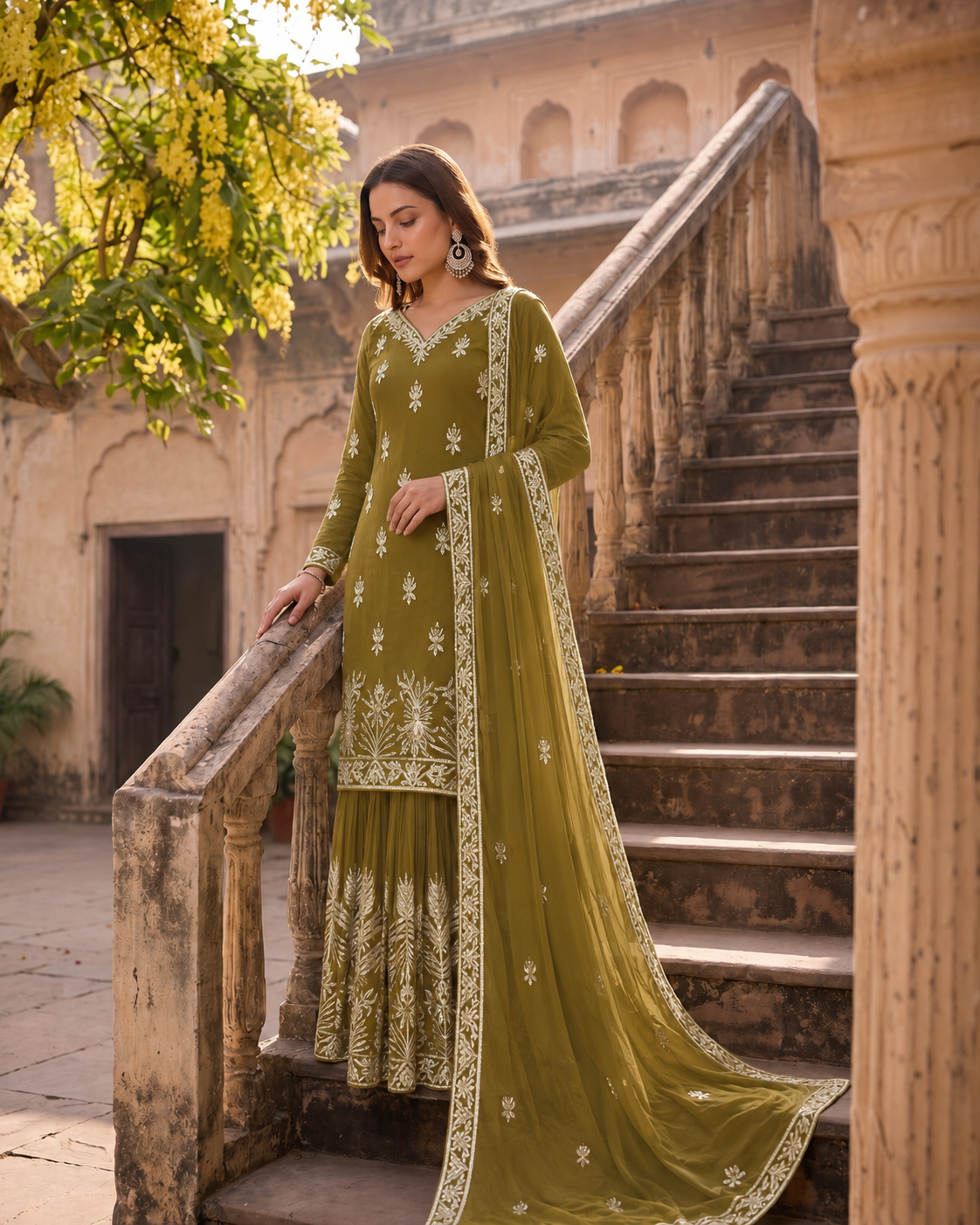 ROOHAB MINT GREEN SHARARA SET