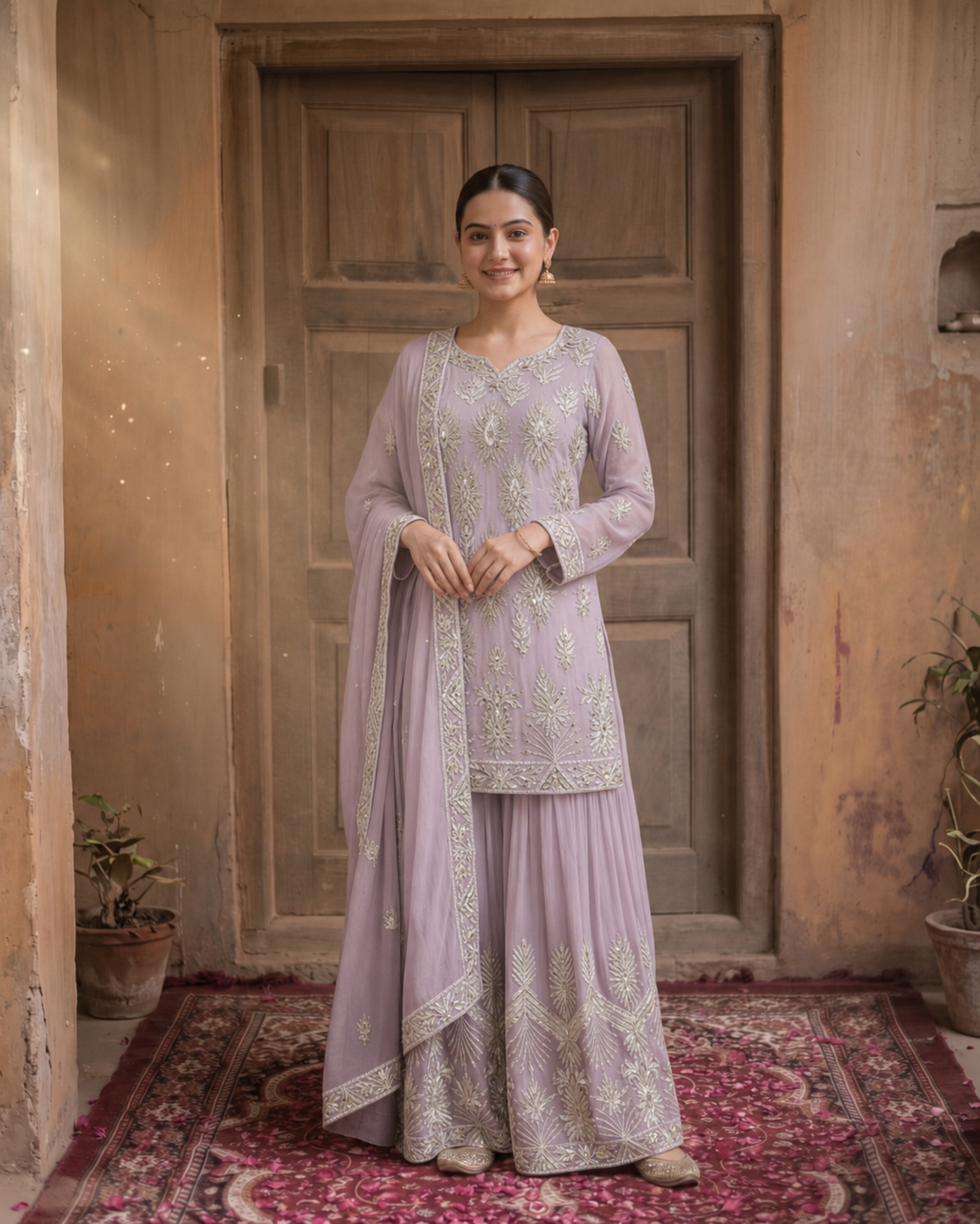 ROOHAB ROSE PINK SHARARA SET