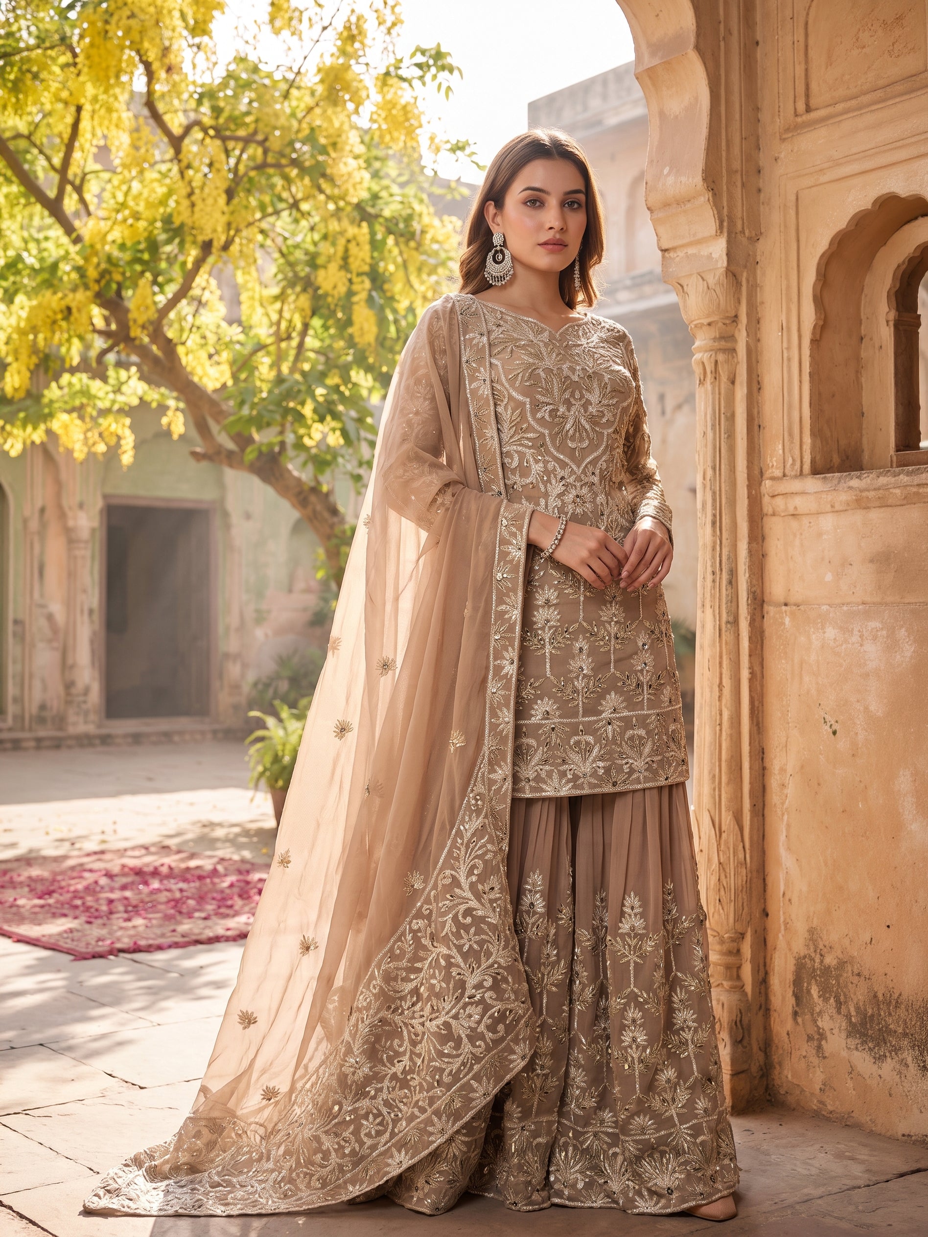 ROOHAB BEIGE SHARARA SET