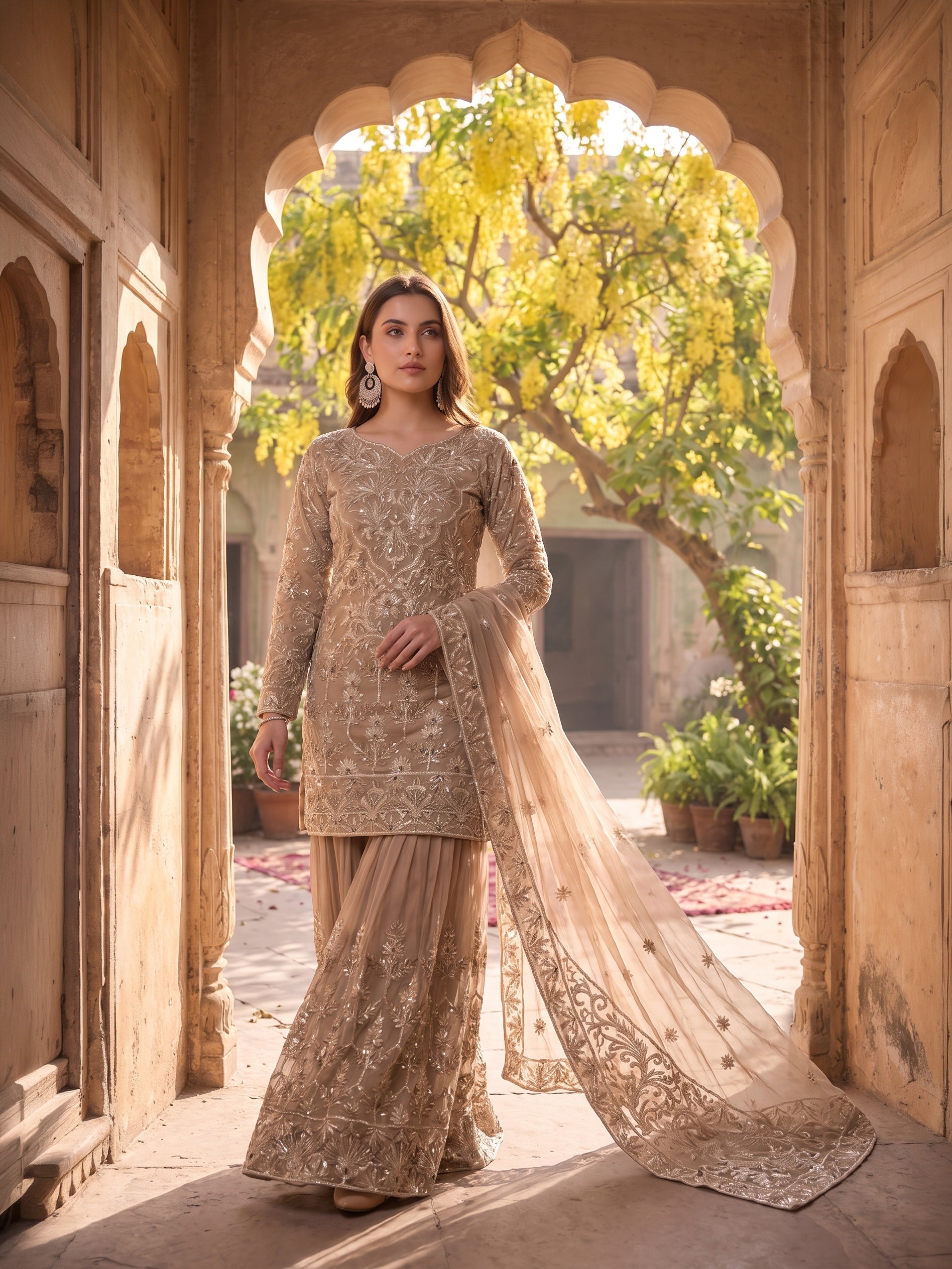 ROOHAB BEIGE SHARARA SET
