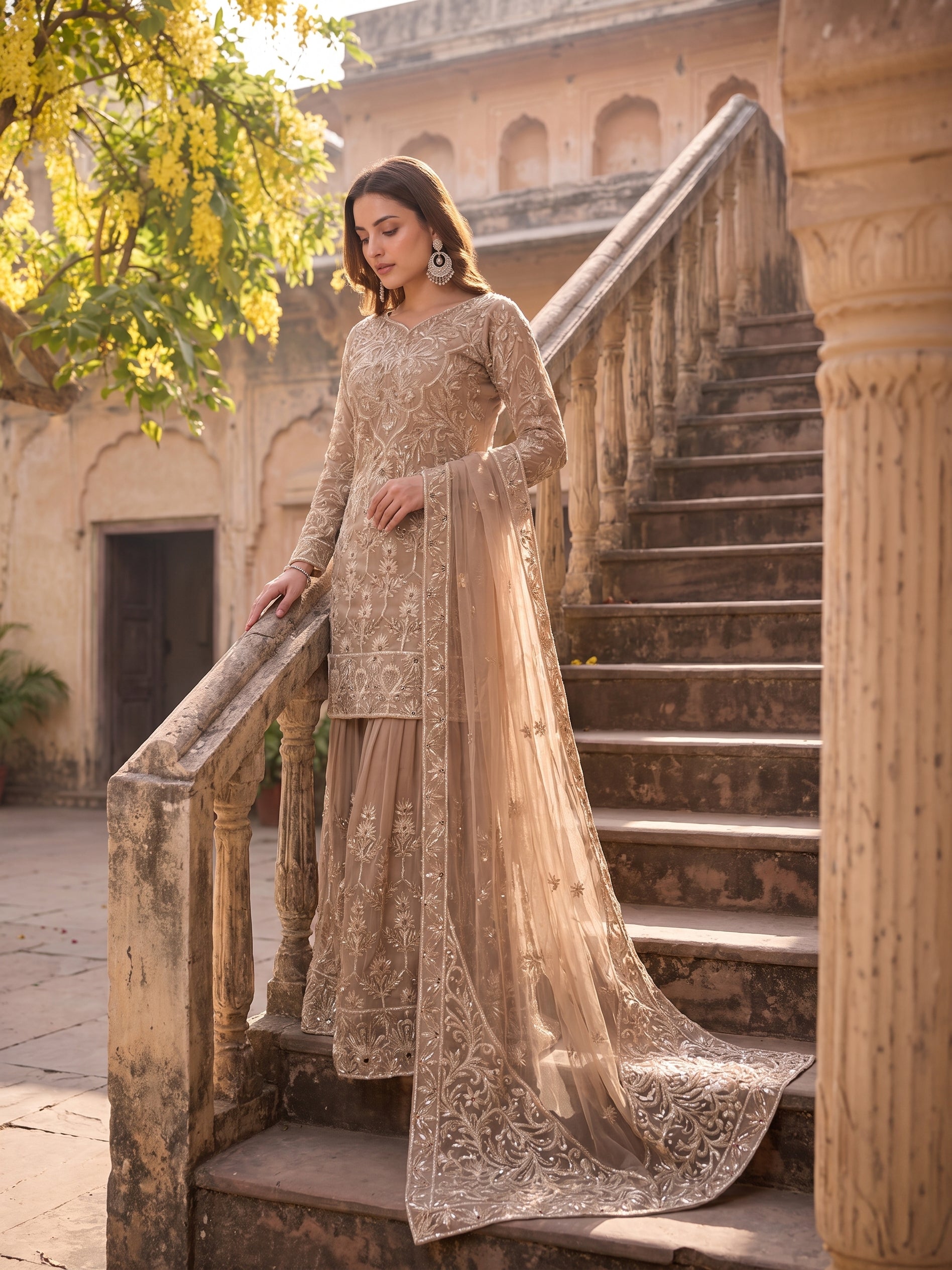 ROOHAB BEIGE SHARARA SET