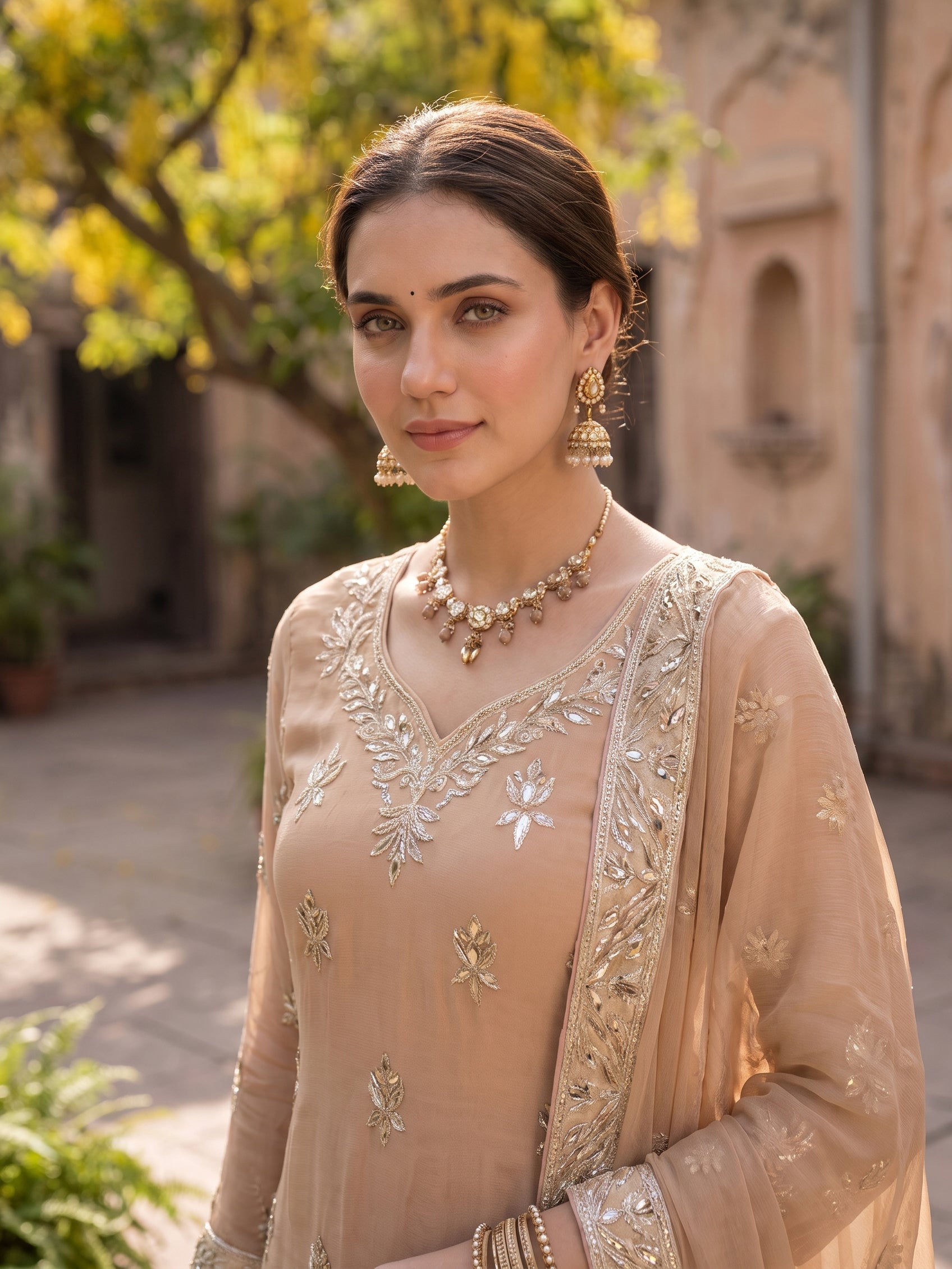 ROOHAB CLASSIC PEACH SHARARA SET
