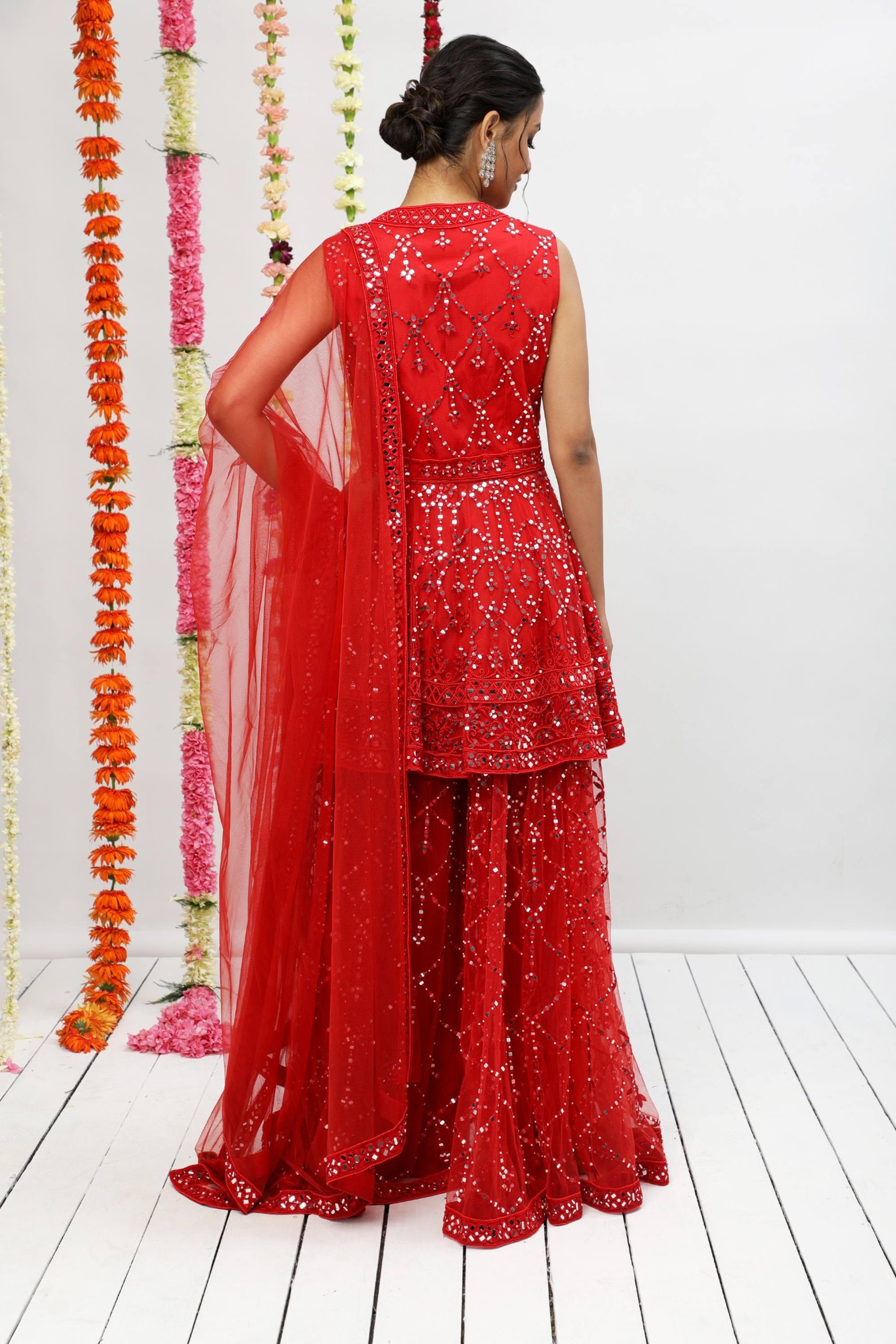 TRADITIONAL SHARARA WITH A MODERN PEPLUM KURTA FINELY EMBELLISHED WITH PATRA AND PEARL EMBROIDERY - S189