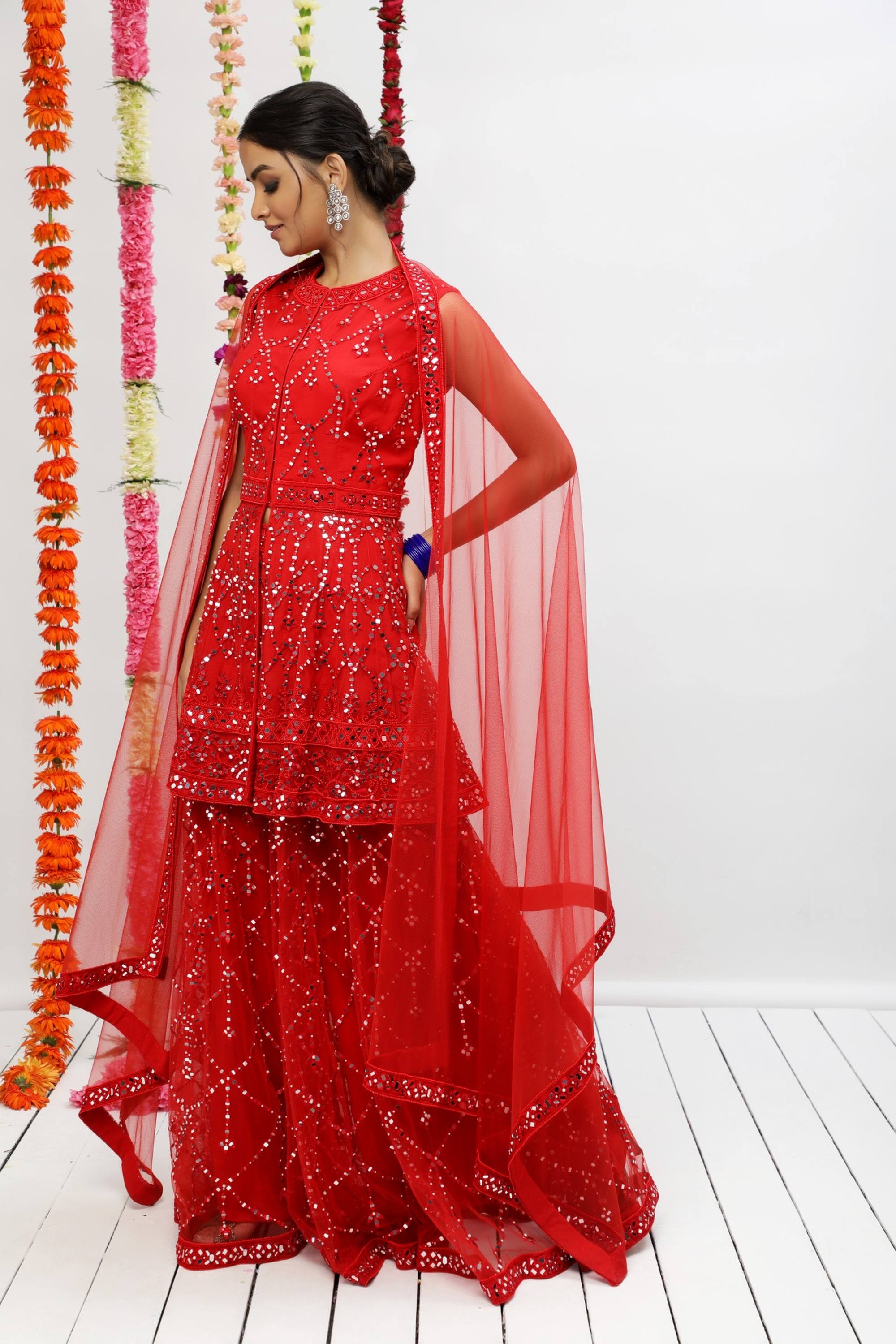TRADITIONAL SHARARA WITH A MODERN PEPLUM KURTA FINELY EMBELLISHED WITH PATRA AND PEARL EMBROIDERY - S189