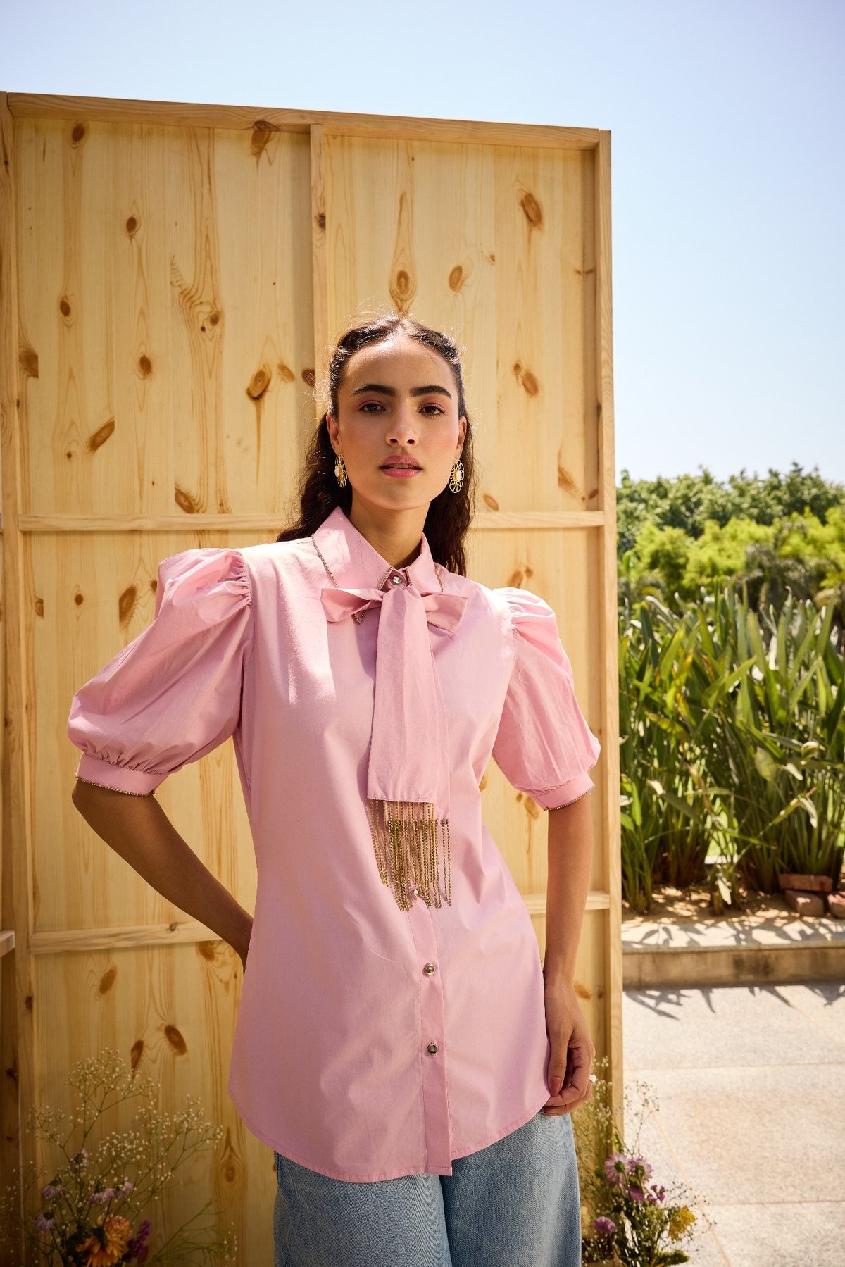 TASSEL TIE SOFT PINK HUES SHIRT