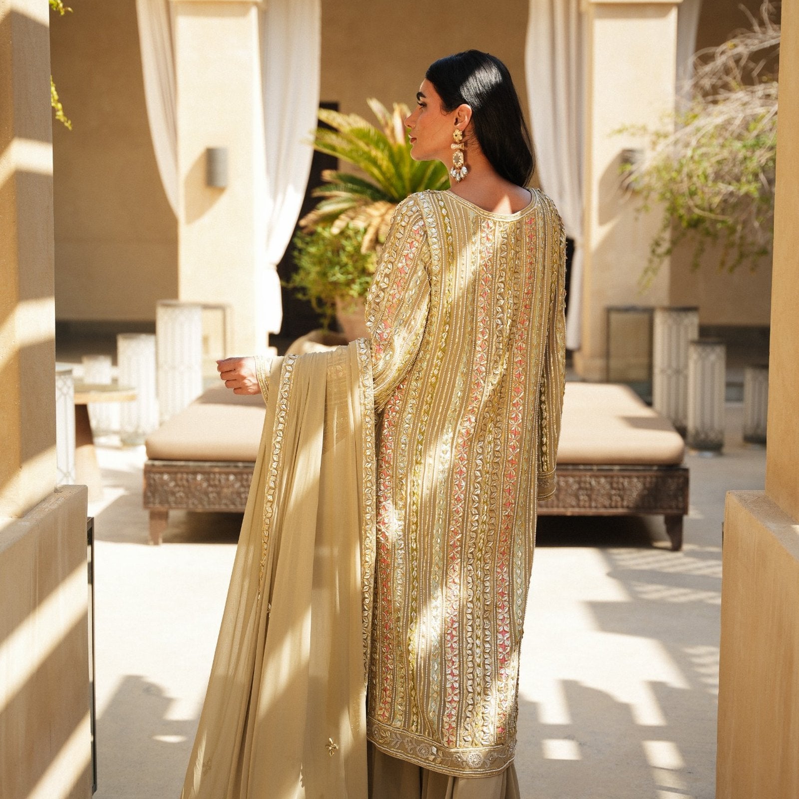 BEIGE MULTI-COLOUR PARISAA LONG KURTA SHARARA