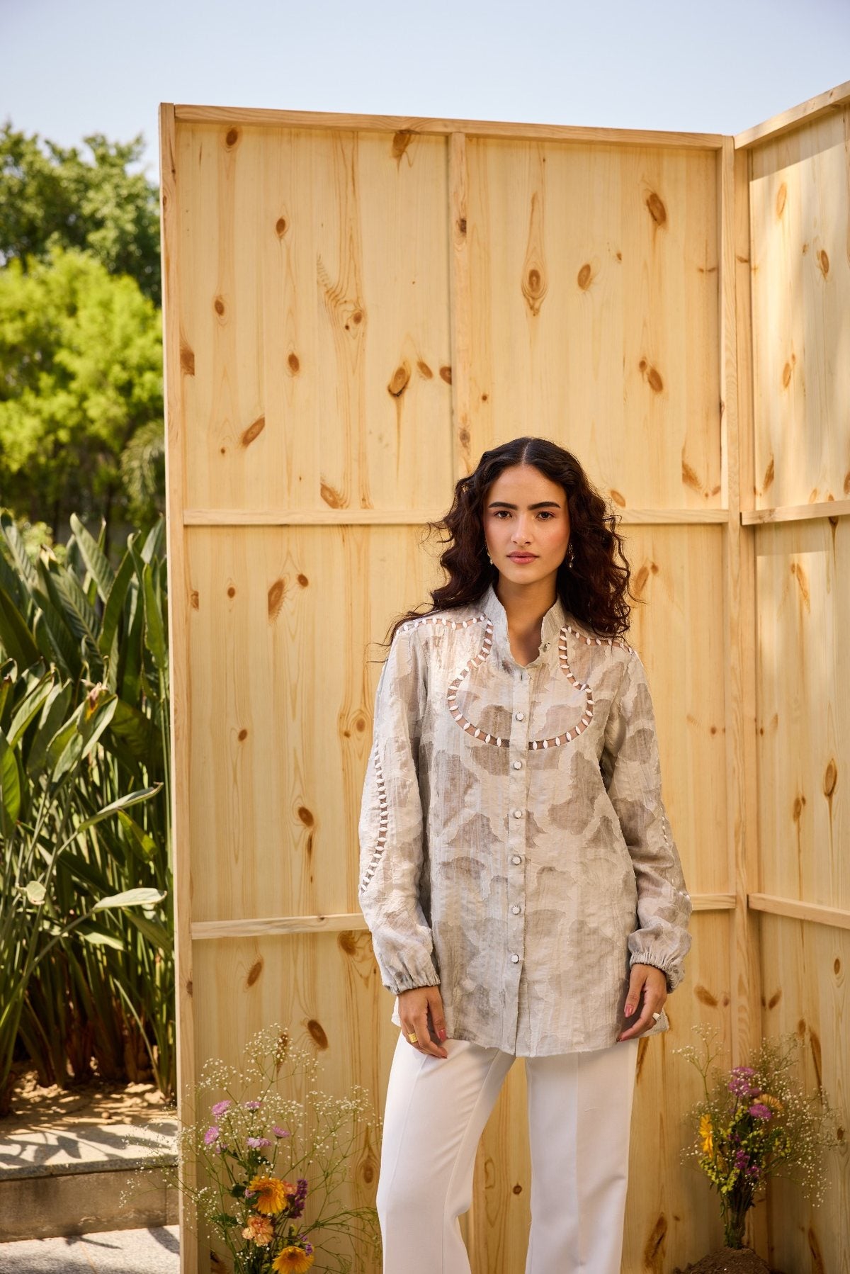 GREY TEXTURE WITH WHITE STUD SHIRT