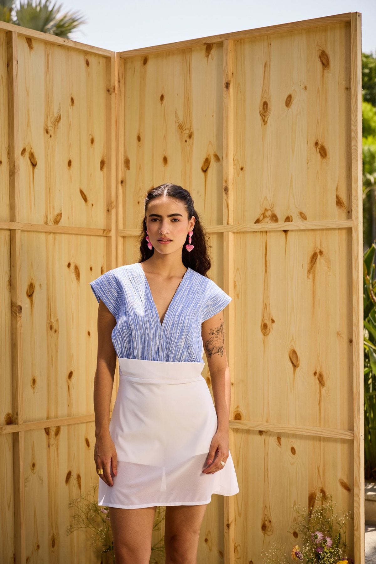 BLUE RIPPLE PLEAT DRESS