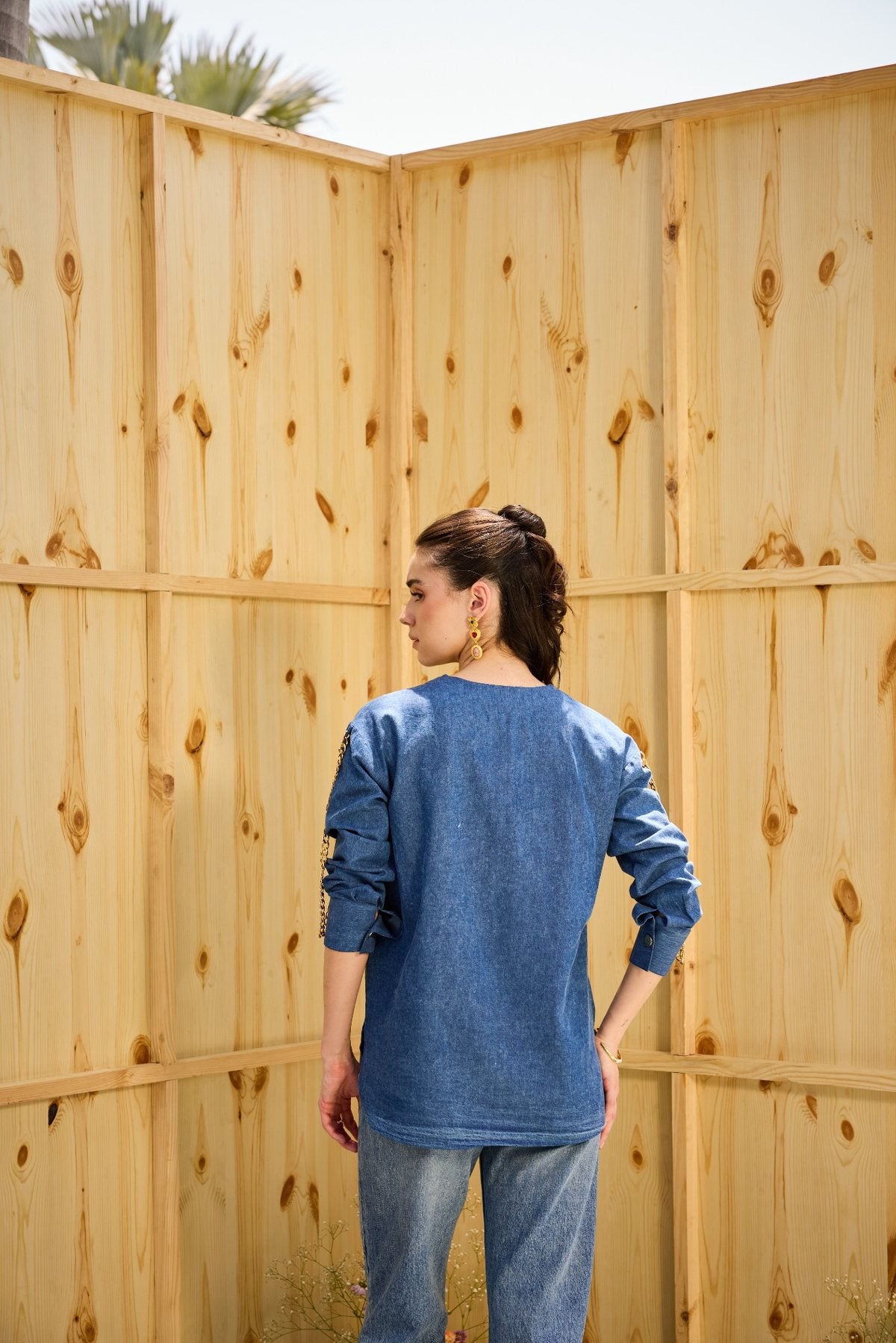 CLASSIC DAINTY DENIM SHIRT WITH CHAIN DETAILING