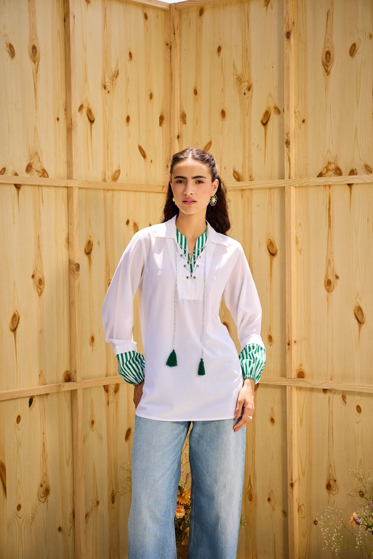 WHITE REFINED STRIPE DETAILING SHIRT