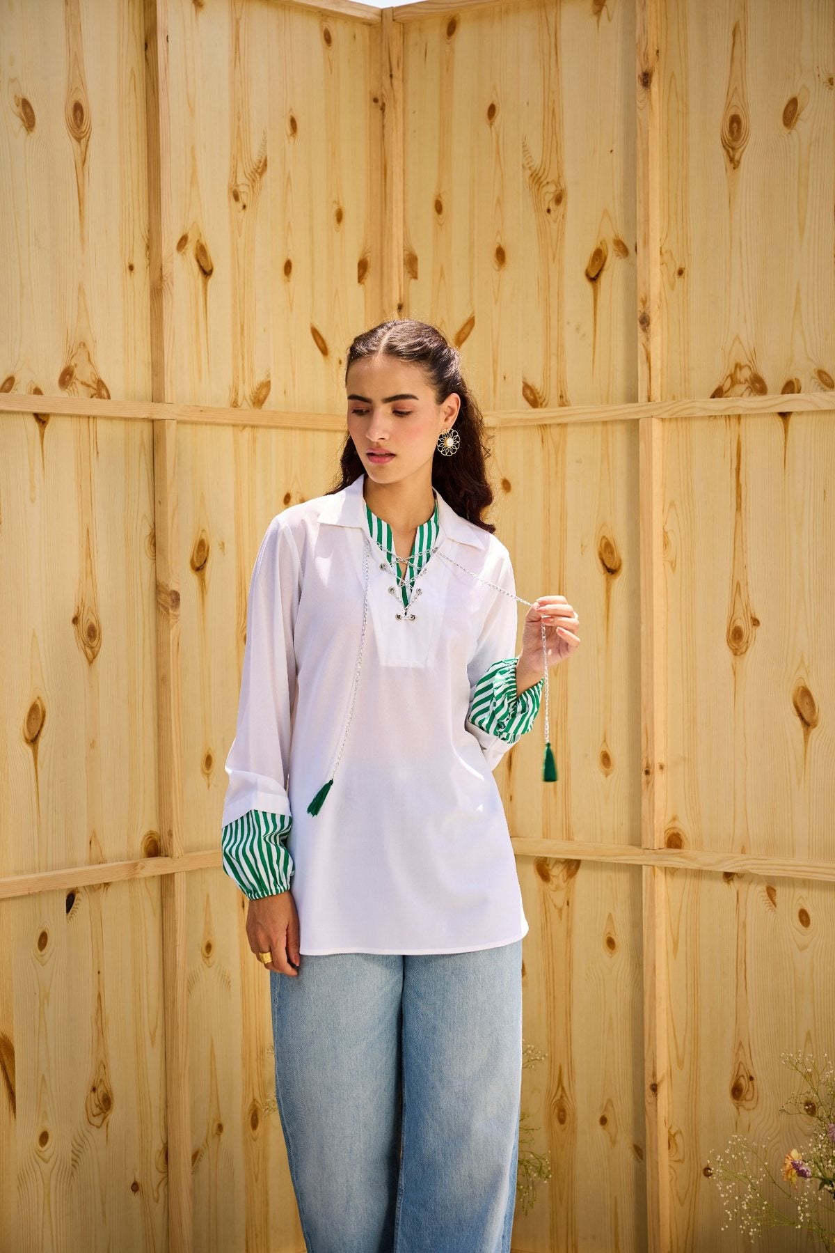 WHITE REFINED STRIPE DETAILING SHIRT