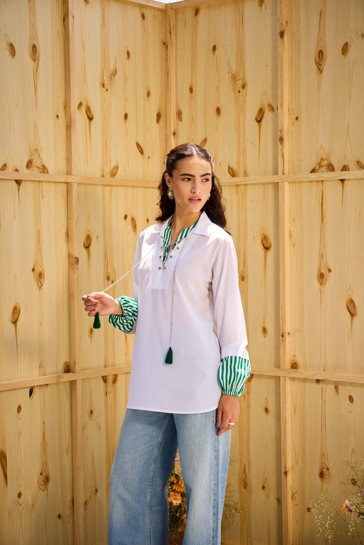 WHITE REFINED STRIPE DETAILING SHIRT
