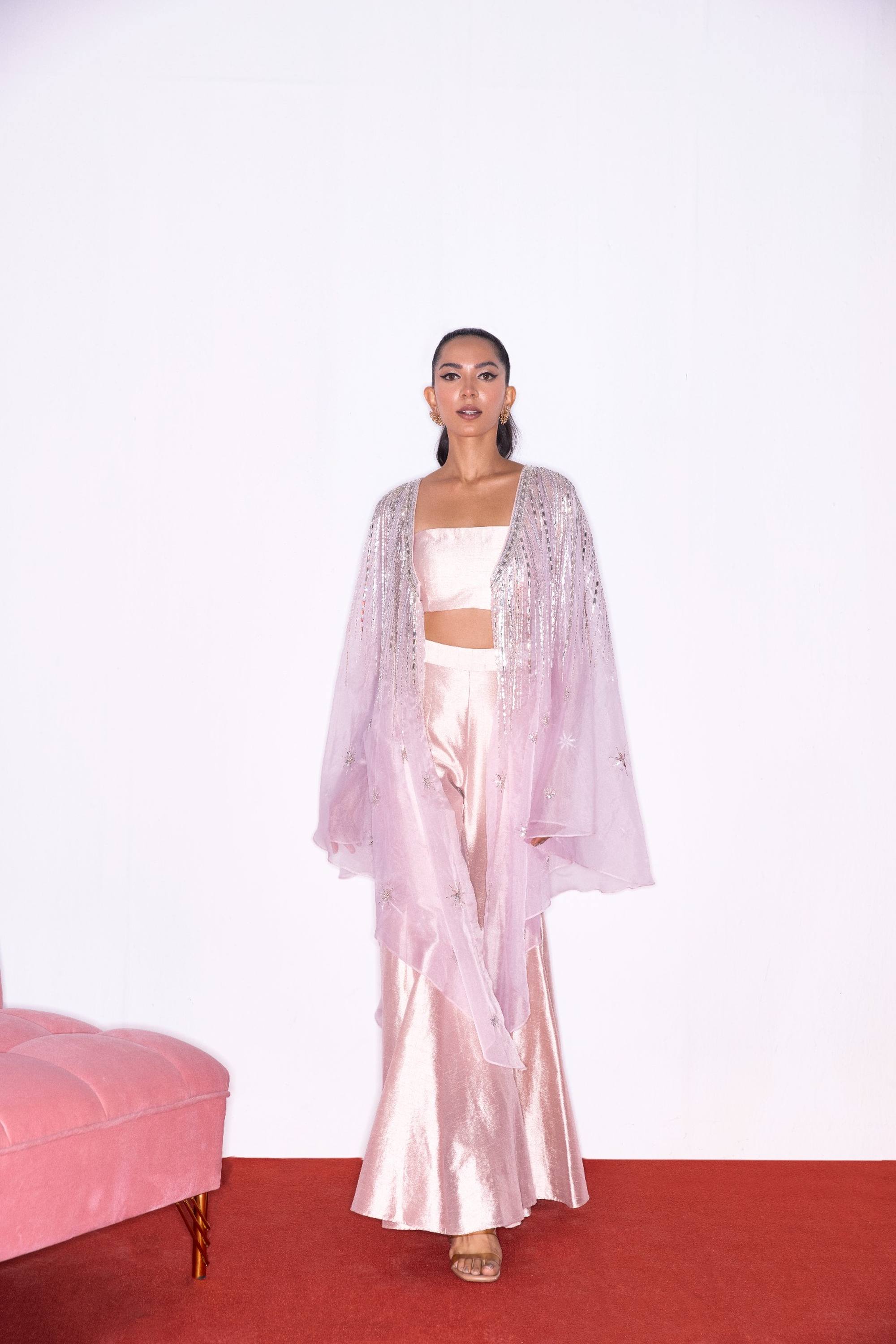 BLUSH PINK CAPE & SHARARA PANTS SET