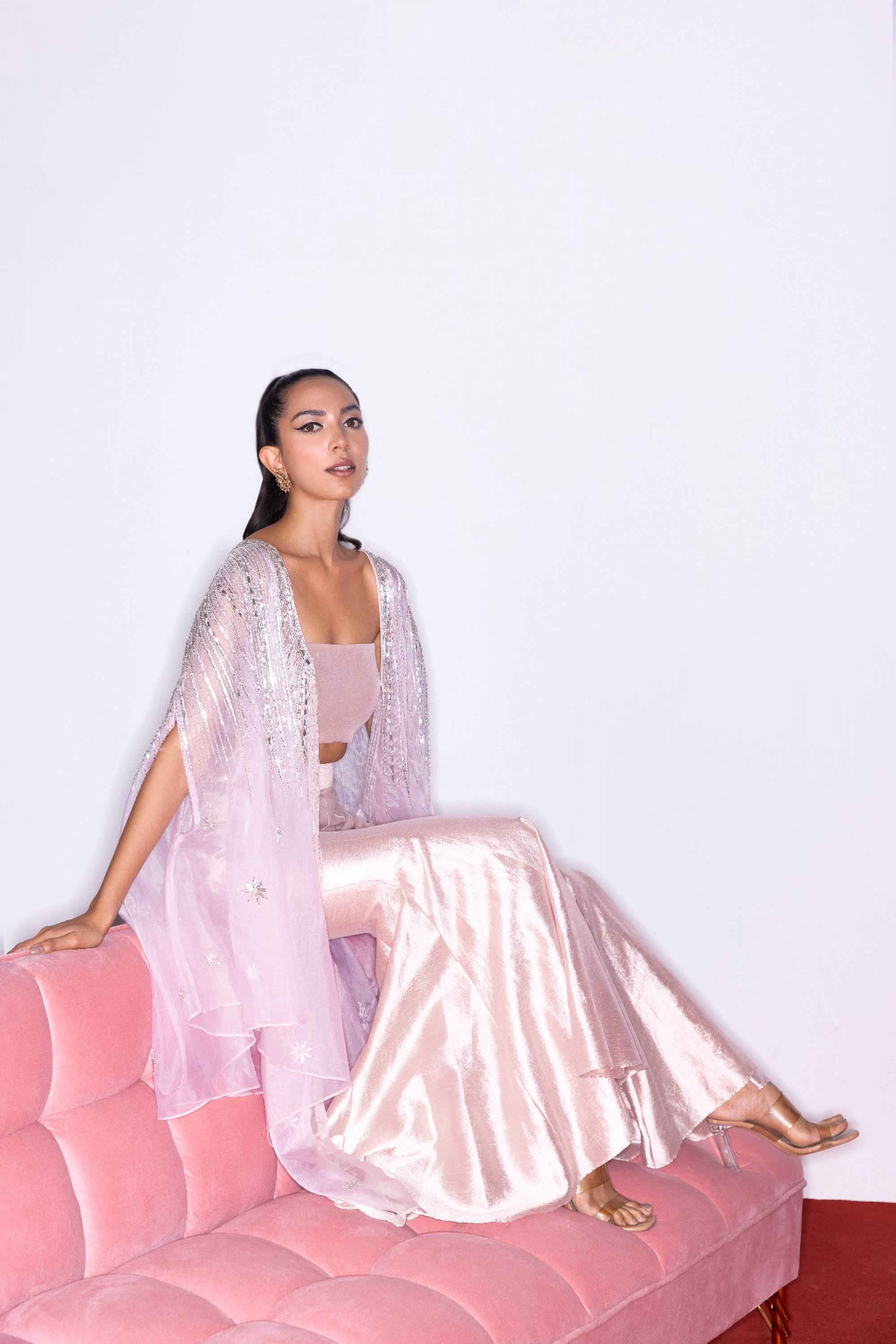 BLUSH PINK CAPE & SHARARA PANTS SET
