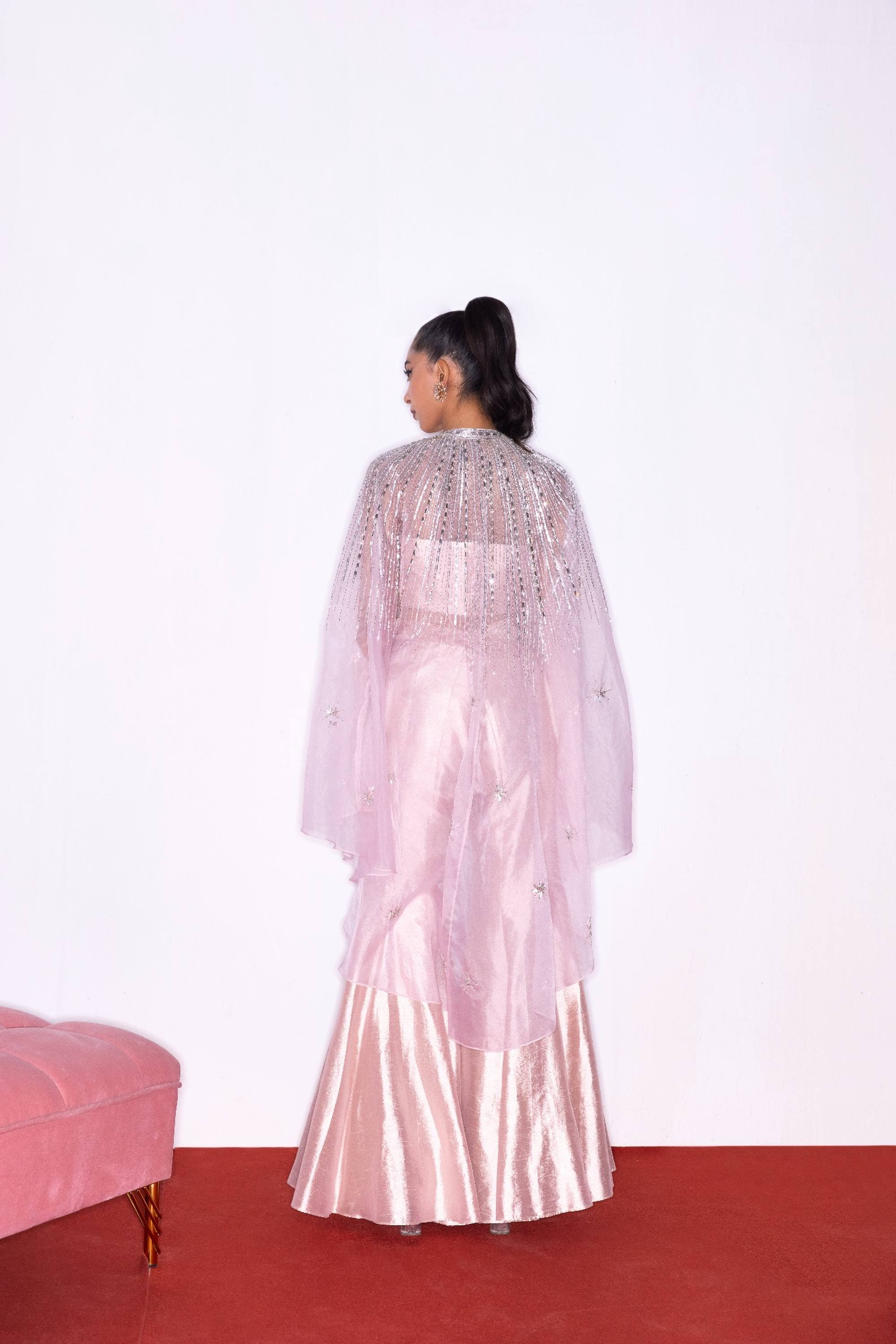 BLUSH PINK CAPE & SHARARA PANTS SET