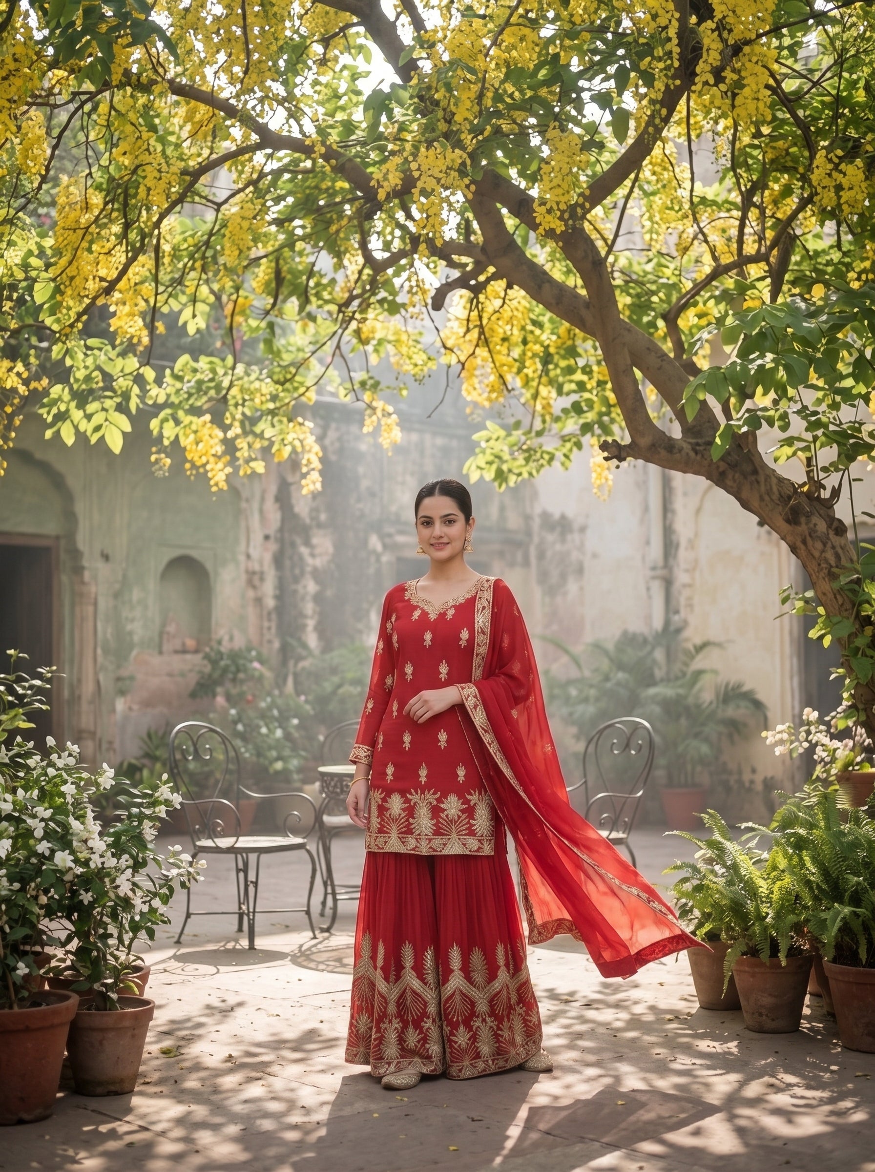 ROOHAB ROSE RED SHARARA SET