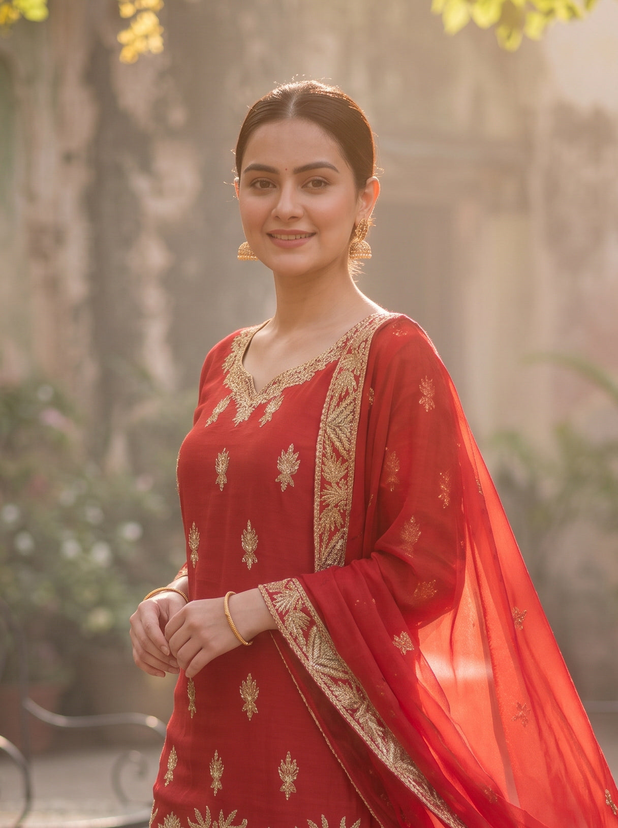 ROOHAB ROSE RED SHARARA SET
